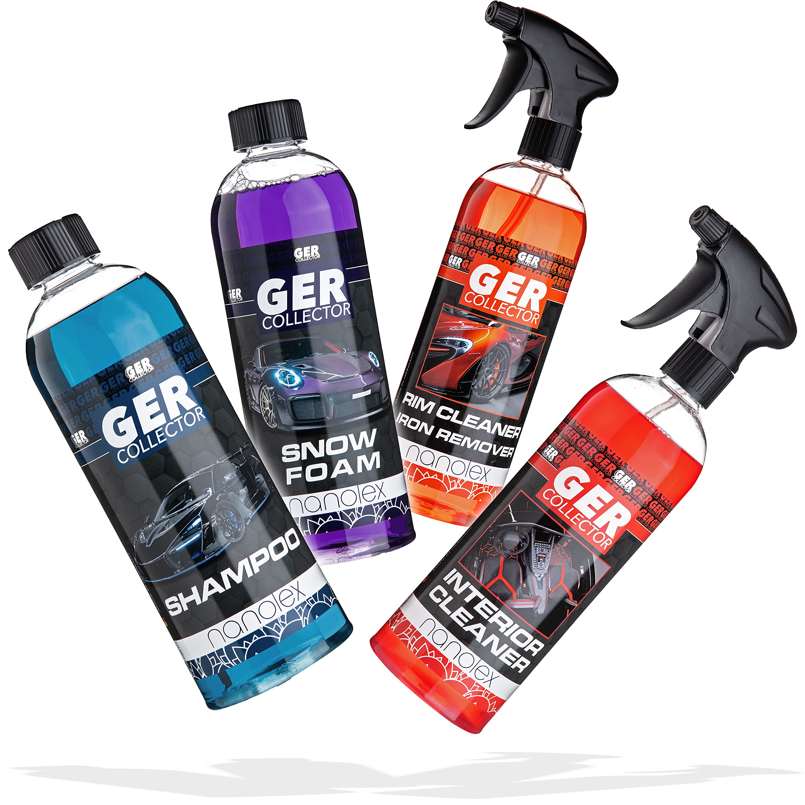 GERcollector made by Nanolex Wasch Set für Auto und Motorrad (Wash 750ml - Foam 750ml - Rim 750ml - Interior 750ml)