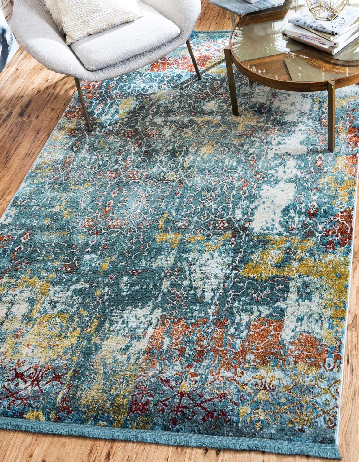 Unique Loom Baracoa Collection Area Rug-Alamar, 2' 2" x 3' 0", Teal/Ivory