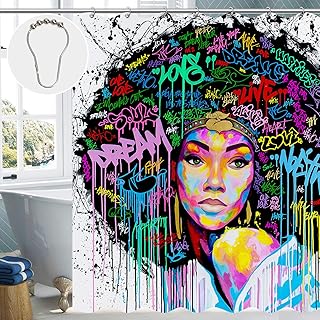 CUS-DES African Shower Curtain Mould Proof Resistant Washable Black Girl Shower Curtain Fabric Bathroom Curtain Durable Wa...