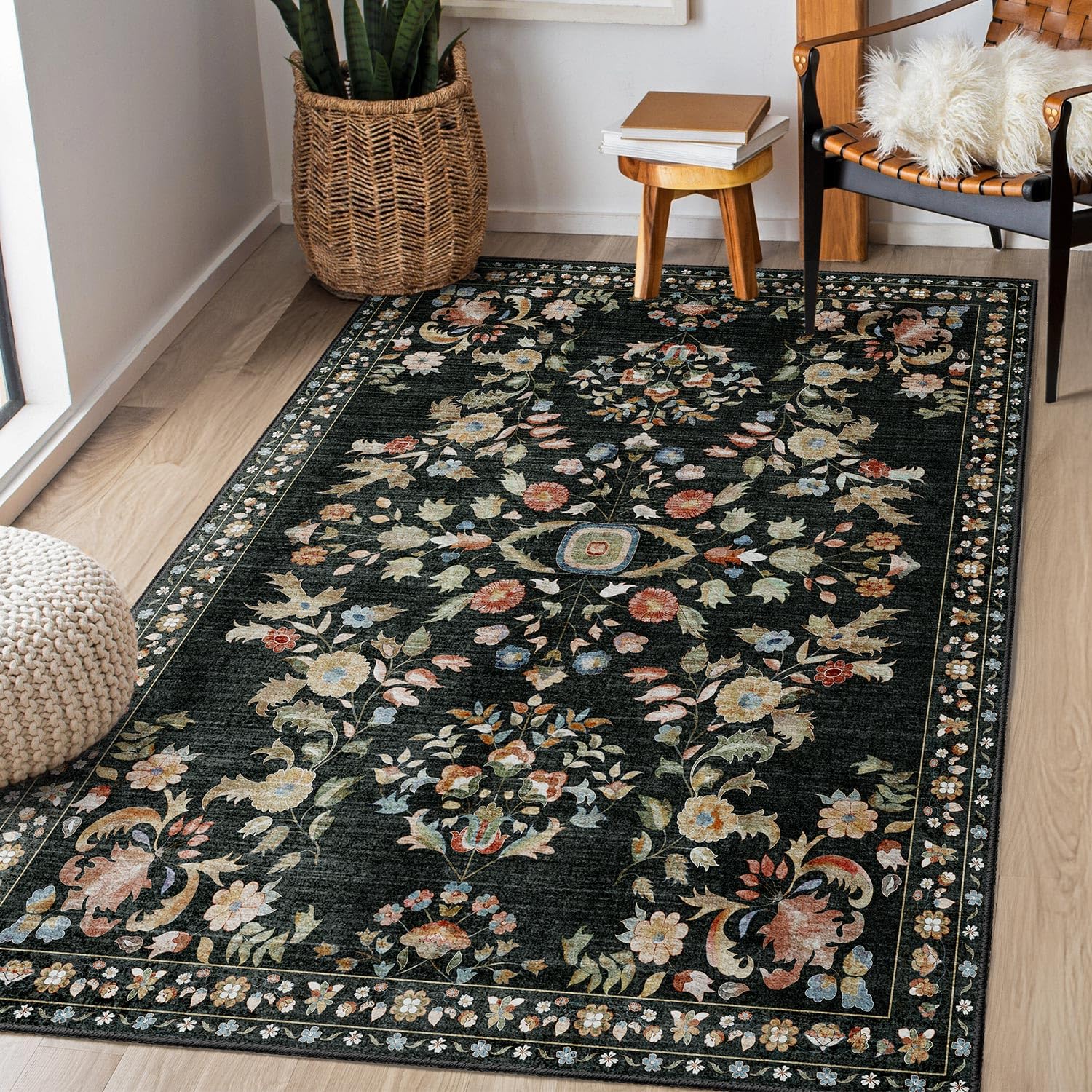 Amazon.com: MUJOO 3x5 Rug Washable Floral Area Rugs Non Slip Ultra