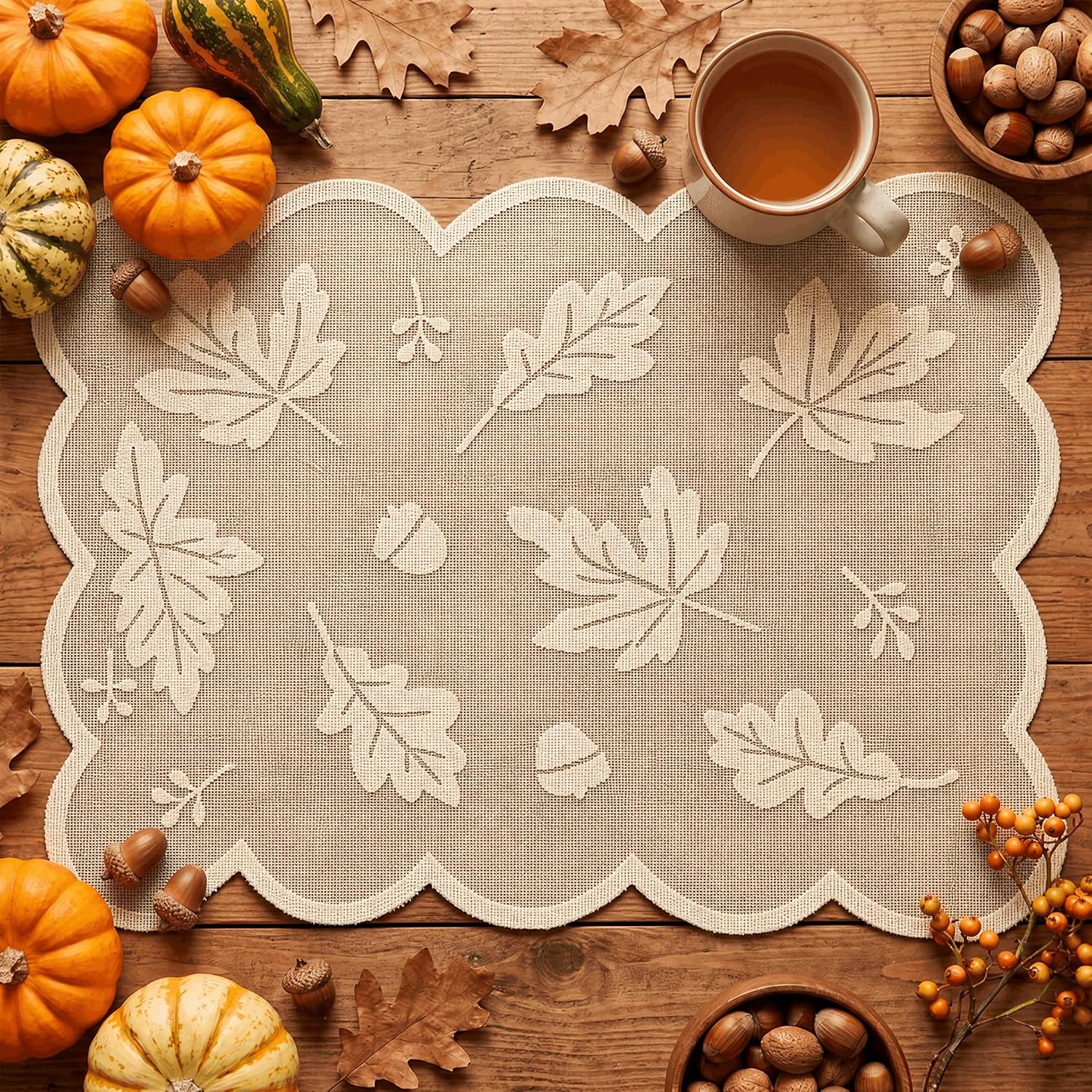 Artoid Mode Rust Maple Leaves Lace Fall Placemats Set of 4, 11x17 Inch Table Mats for Thanksgiving Party Dining Table Decoration