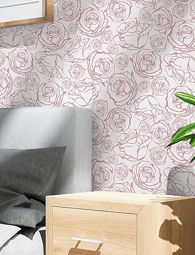 Miniatura 2 de Safiyya Papel Tapiz Floral Rosa de 118'' × 17.3'' Despegar y Pegar Papel de Contacto de Rosas Rosa y Blanco Papel de Pared Removible Papel Tapiz