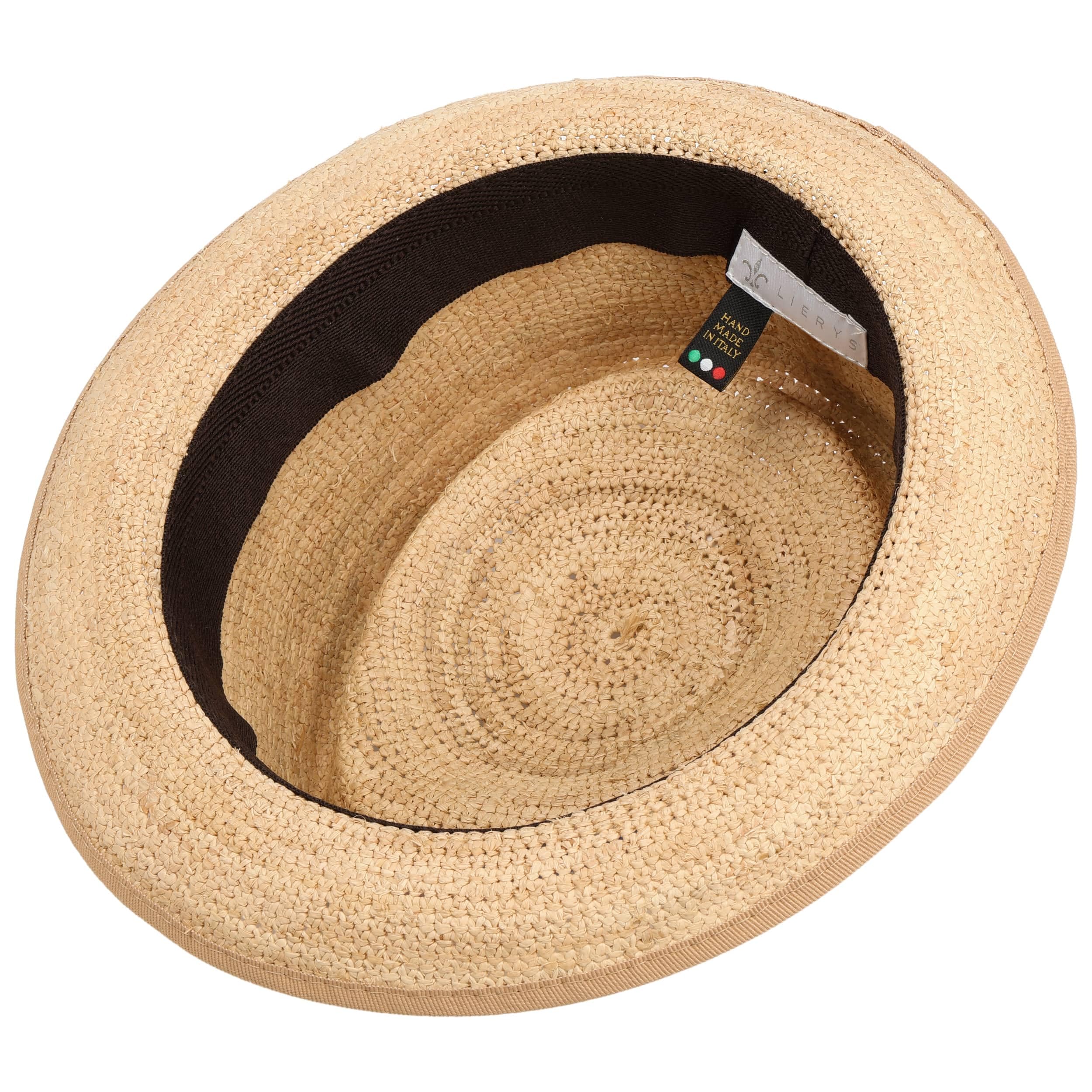 LIERYS Crochet Raffia Pork Pie Strohhut Raffiahut Sonnenhut Sommerhut Porkpie Pork-Pie-Hut Damen/Herren - Made in Italy mit Futter Frühling-Sommer Frühjahr Sommer