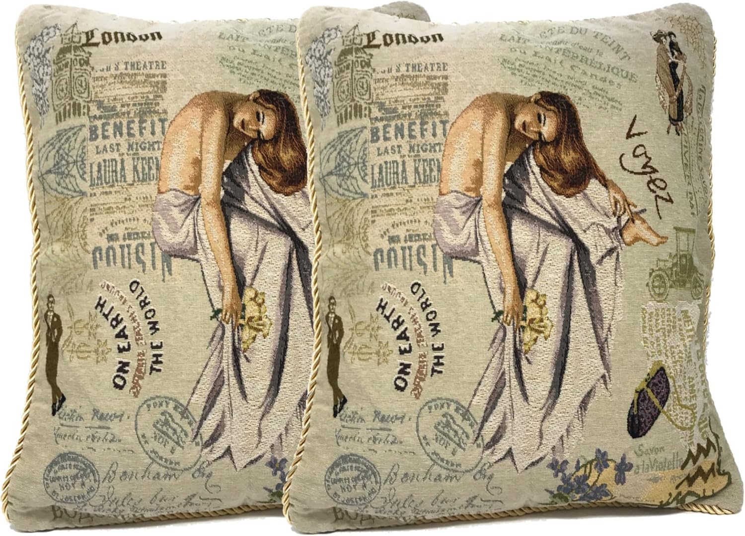 Tache 2 Piece 18" by 18" Square Vintage French Parsian Model Decorative Cushion Throw Pillow Cover Set