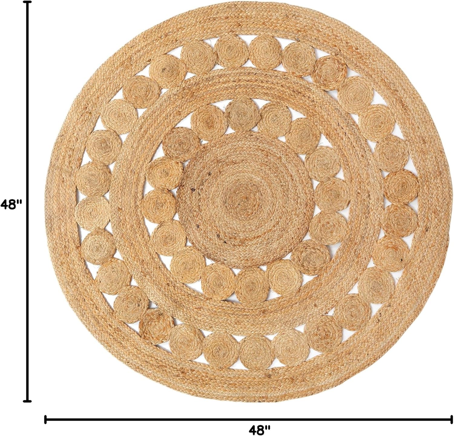 Hand Woven Jute Area Rug - 4' Round - Rustic Beige Reversible Farmhouse Rugs for Bedroom, Kitchen, Living Room - Vintage Natural Braided Entry Floor Décor Circle Boho Round Rugs 4 feet