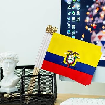 TSMD Ecuador Stick Flag Ecuadorian Small Mini Hand Held Flags,5x8 Inch,12 Pack