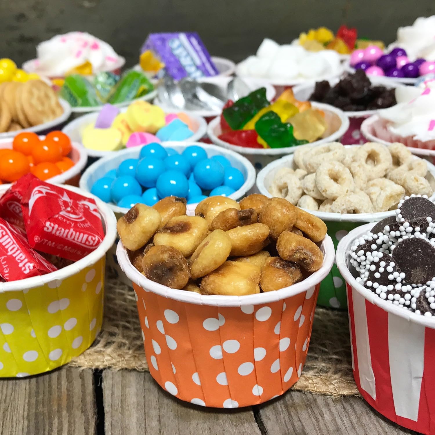 Orange and White Candy Nut MINI Baking Paper Treat Cups - Polka Dot - Halloween Birthday Fall Supply - 100 Pack Outside the Box Papers Brand