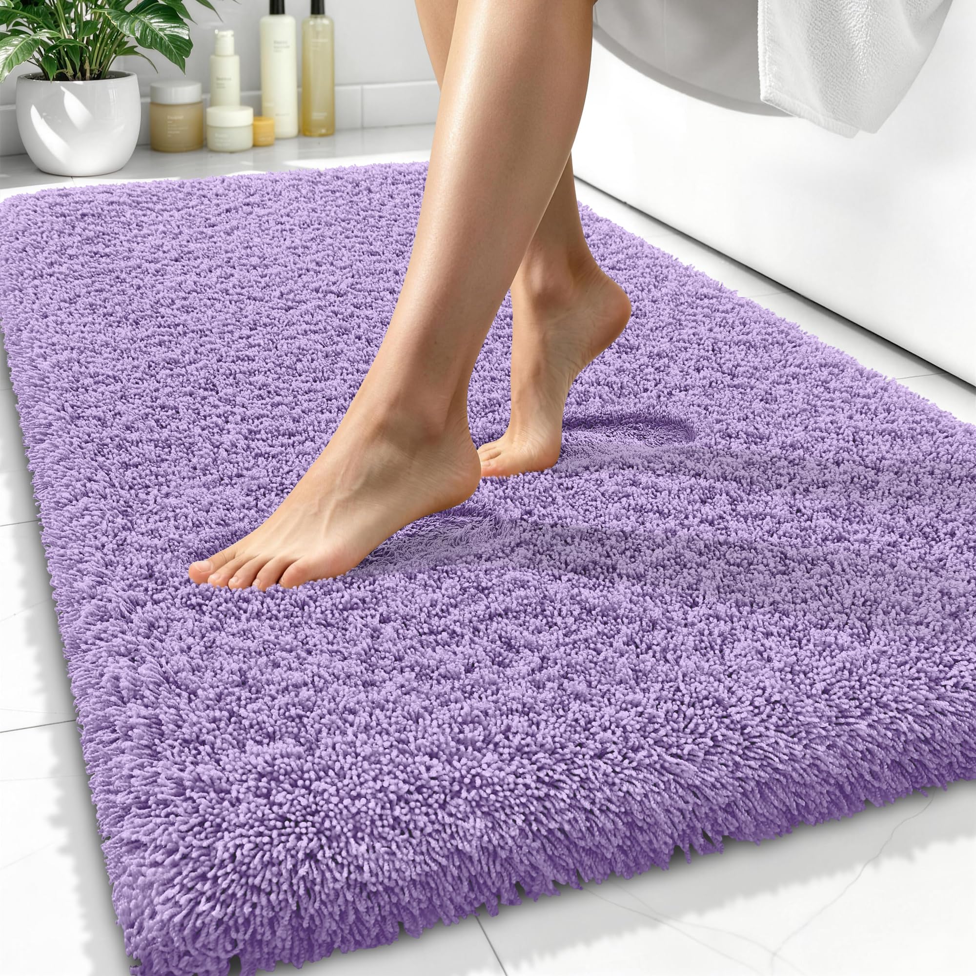 OLANLY Microfiber Bathroom Rugs 34x21, Soft Absorbent Bath Mat, Lavender
