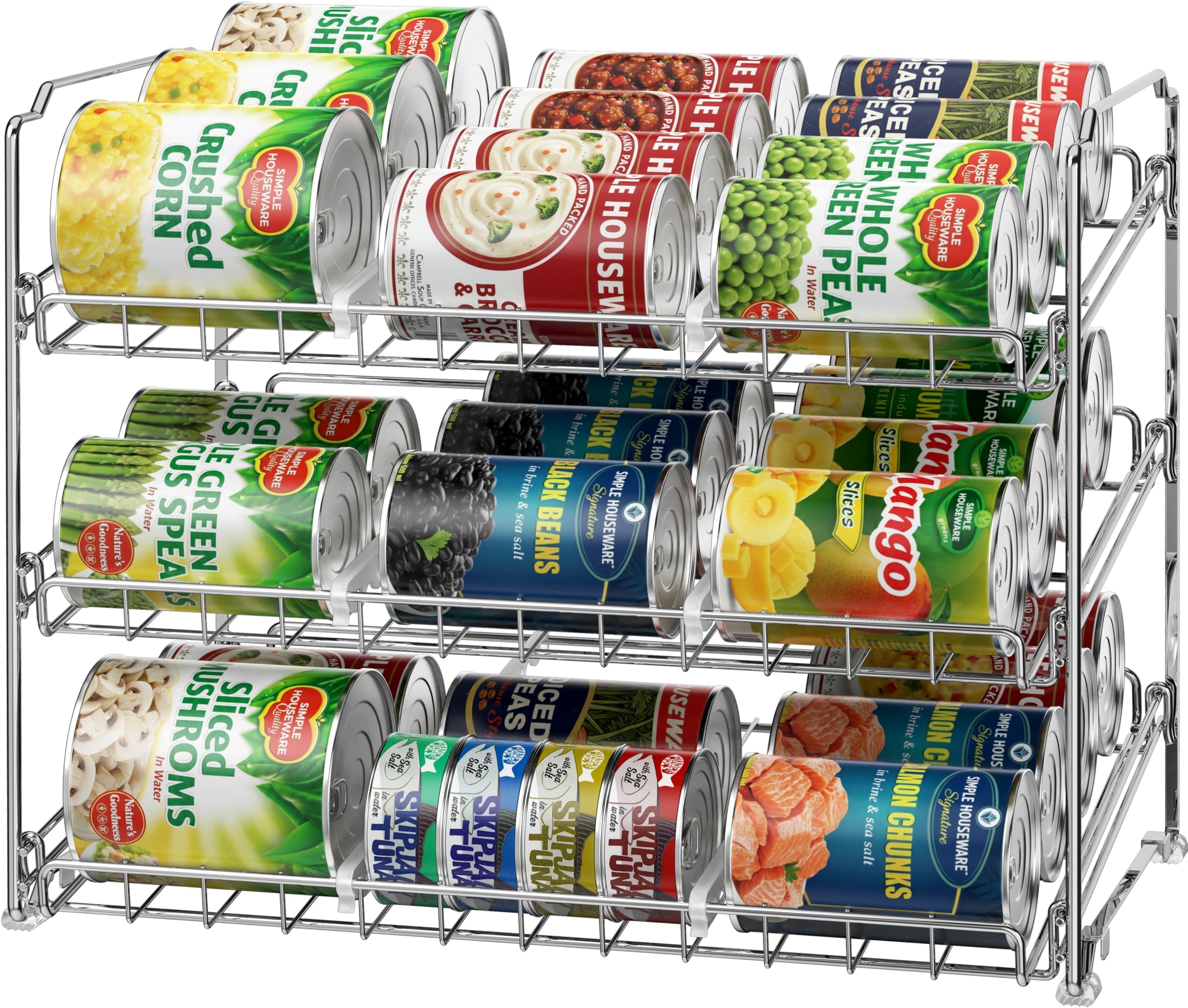 Simple Houseware Stackable Can Organizer Rack for Pantry/Cabinet – 11.5" D x 17" W x 13.75" H, Holds 36 Cans, 3-Tier Can Food Storage Dispenser, Chrome