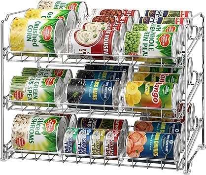 Simple Houseware Stackable Can Organizer Rack for Pantry/Cabinet 11.5" D x 17" W x 13.75" H, Holds 36 Cans, 3-Tier Can Food Storage Dispenser, Chrome