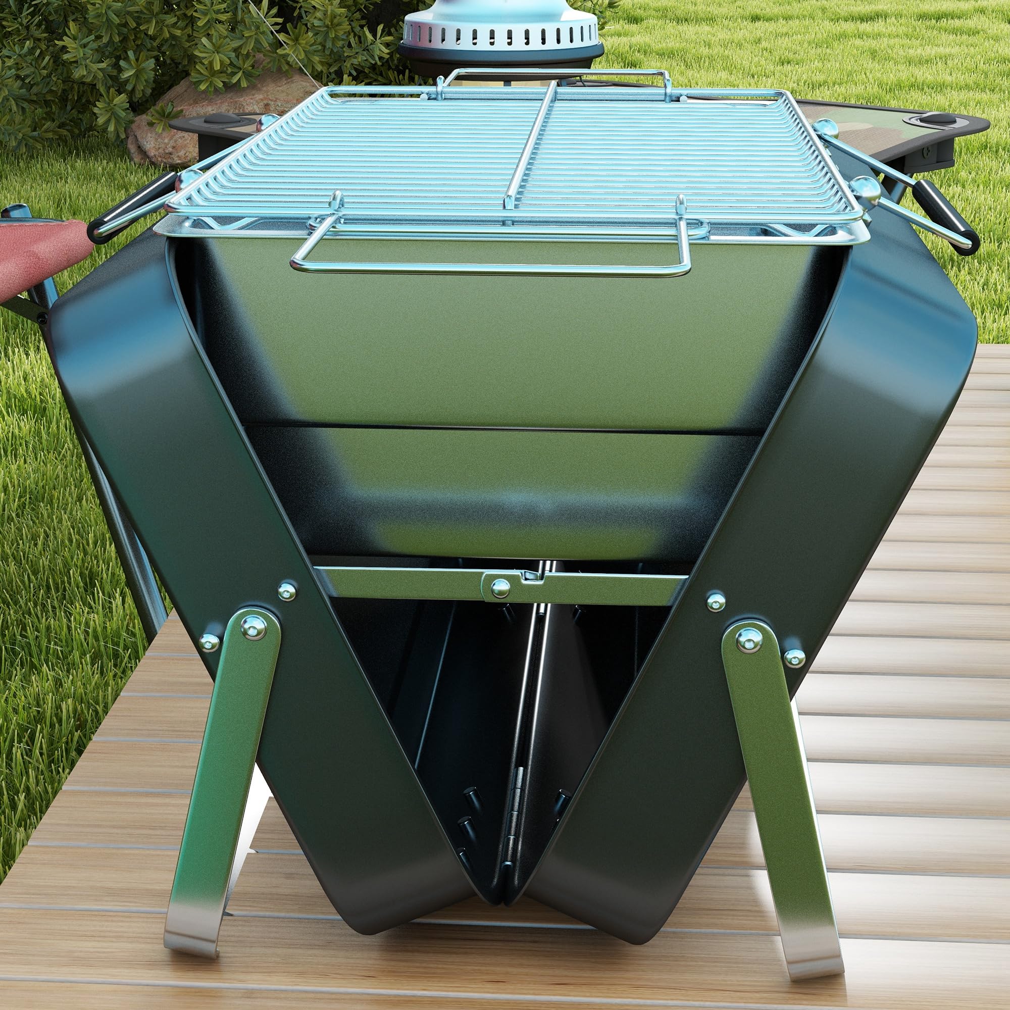 Outsunny Mini barbecue à charbon BBQ portable avec coque de valise barbecue de table pliable pour jardin, camping, pique-nique, dim. 47L x 30l x 28H cm noir