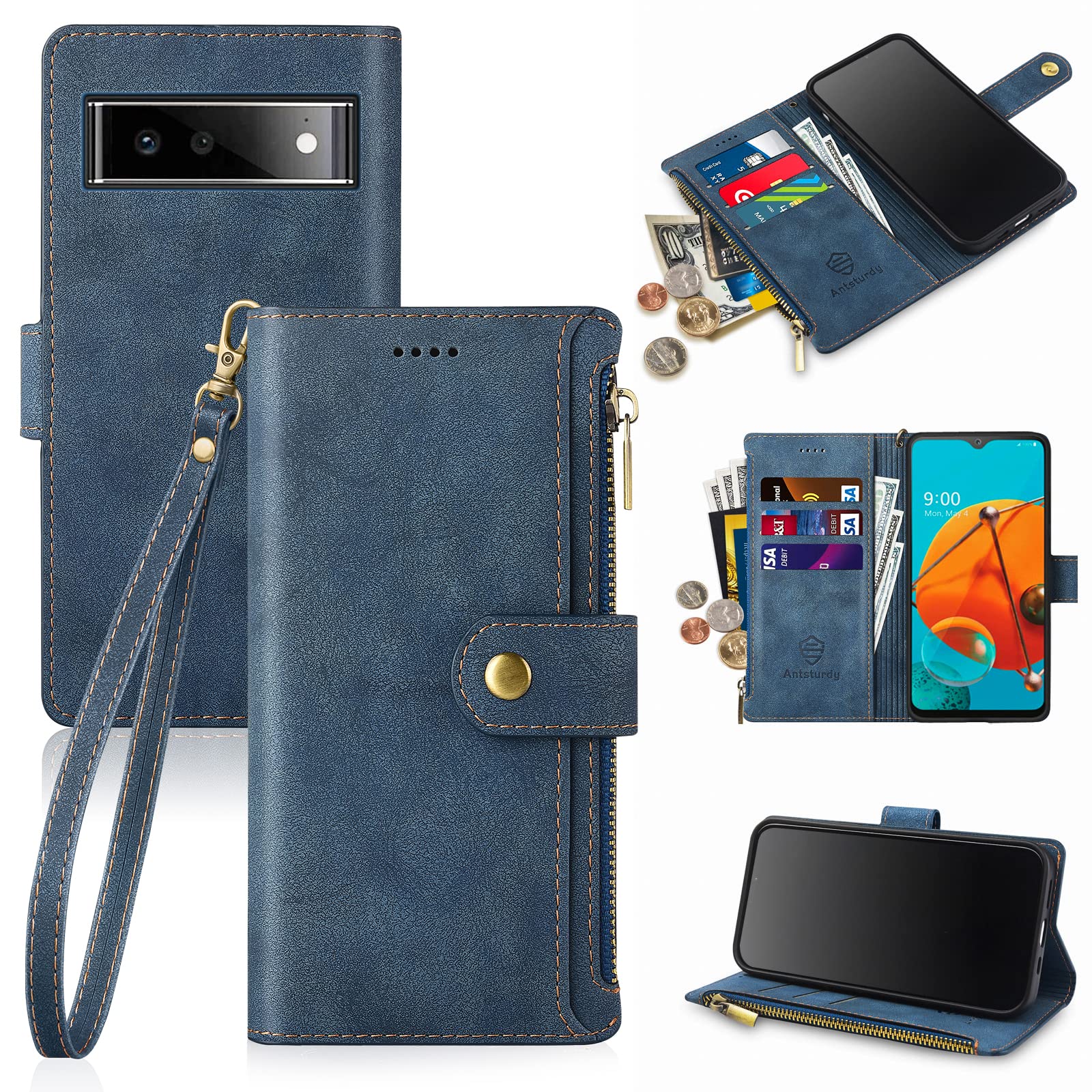 Antsturdy for Google Pixel 6 Wallet case with Card Holder for Women Men,Google Pixel 6 Phone case RFID Blocking PU Leather Flip Shockproof Cover with