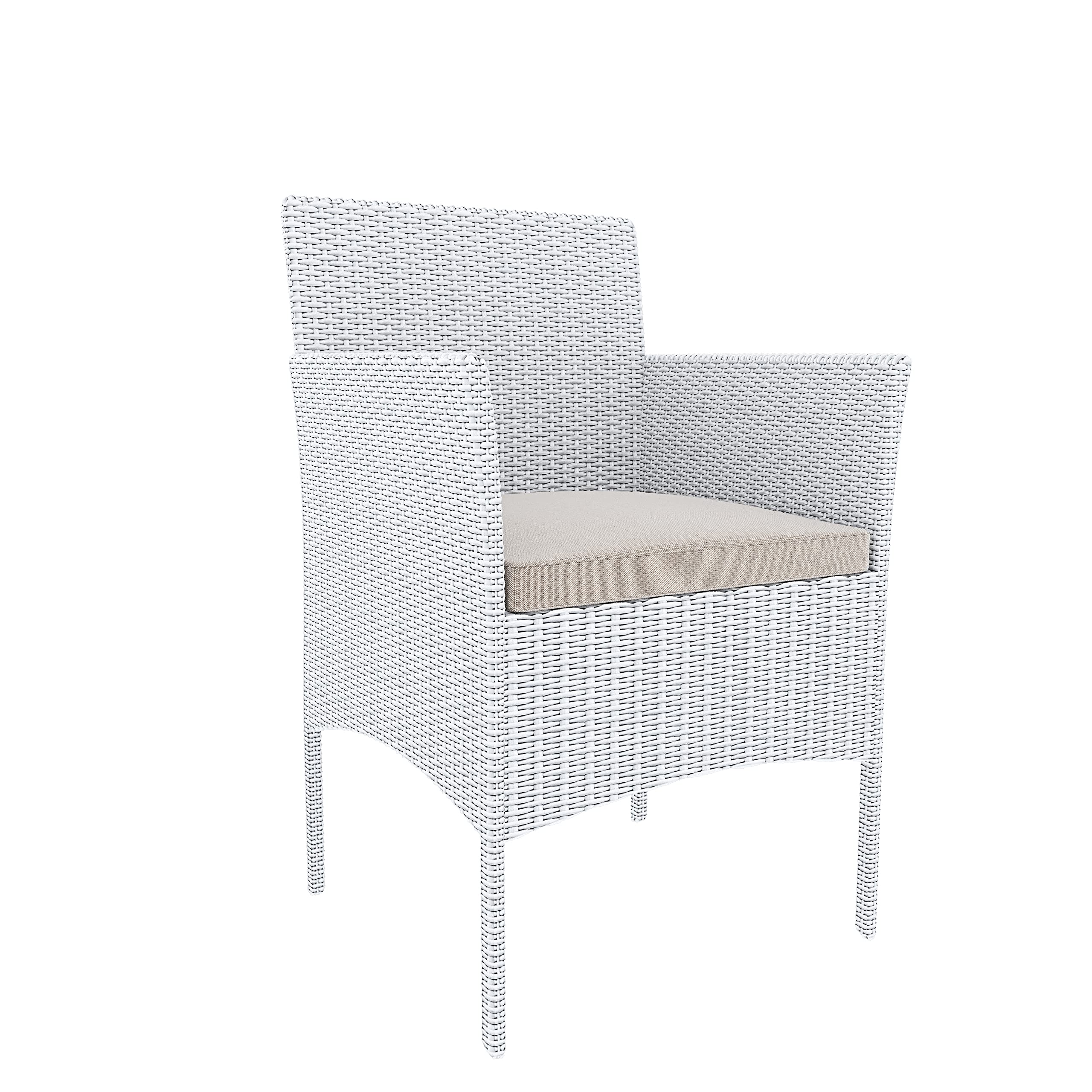 Arreditaly Ensemble de meubles de jardin salon salon en rotin 4 places avec table basse et étagère en verre 2 fauteuils et canapé 2 places pour jardin extérieur piscine coussins amovibles (blanc)