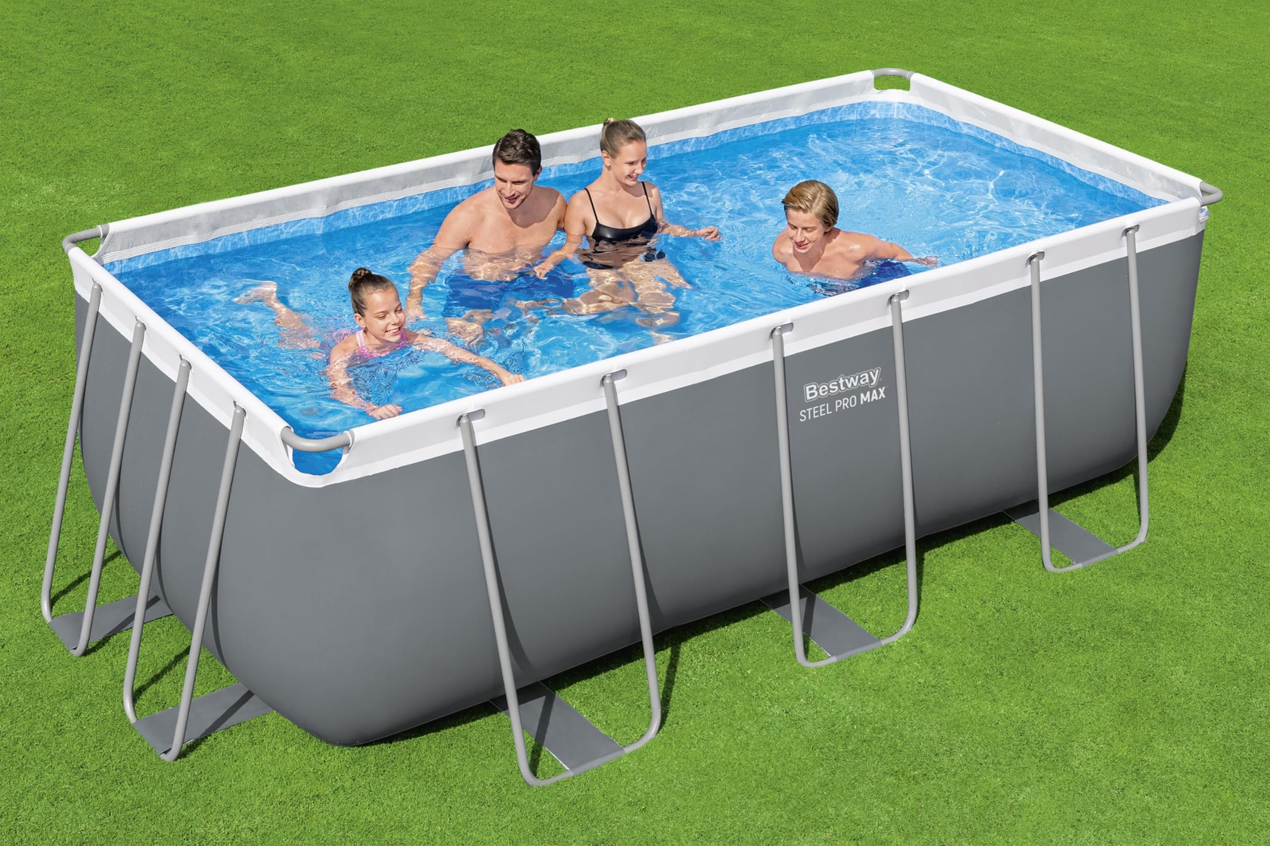 Bestway Power Steel Frame Pool Set mit Filterpumpe 412 x 201 x 122 cm, grau, eckig