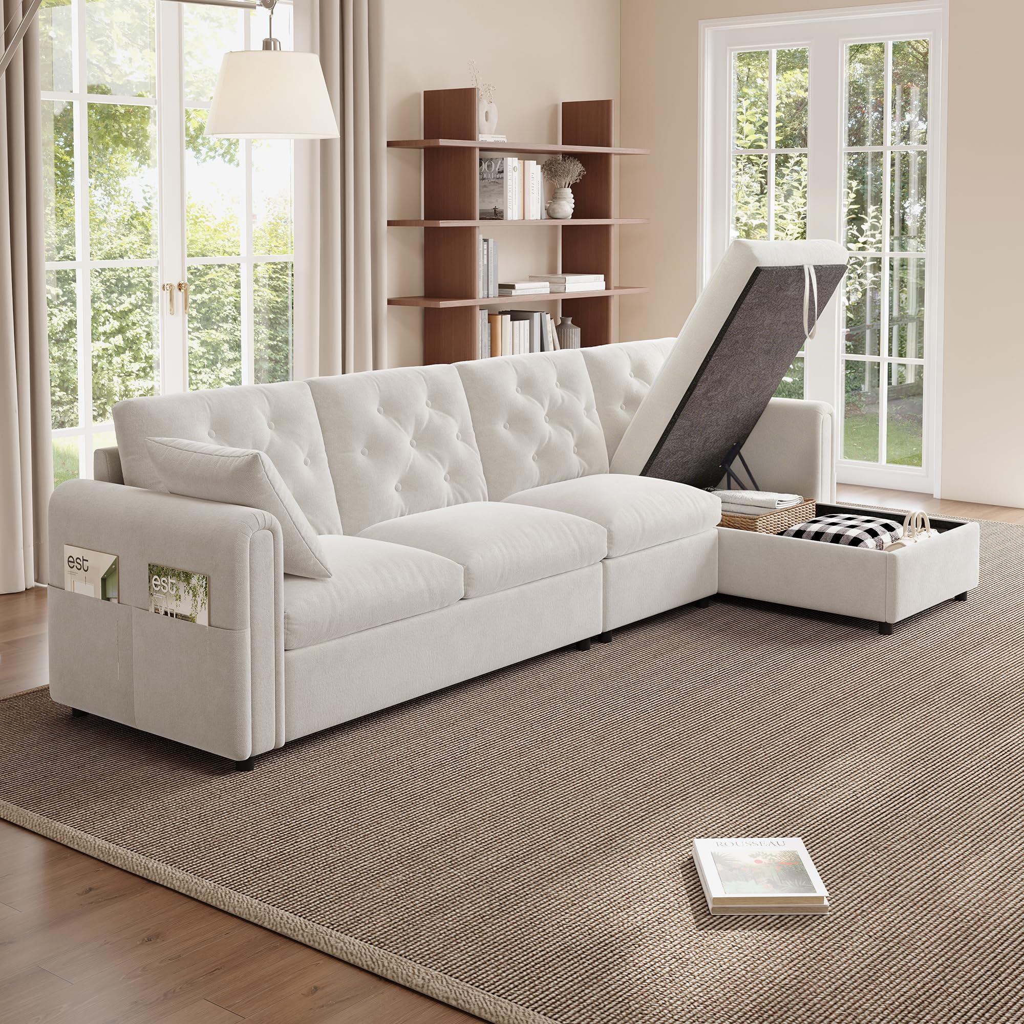 ECLIVON Sofa Couch 4 Sitzer mit Stauraum, Sofas & Couches, Modern L-förm Ecksofa mit Rückenlehne und Kissen, Polstersofa mit Armlehnen und