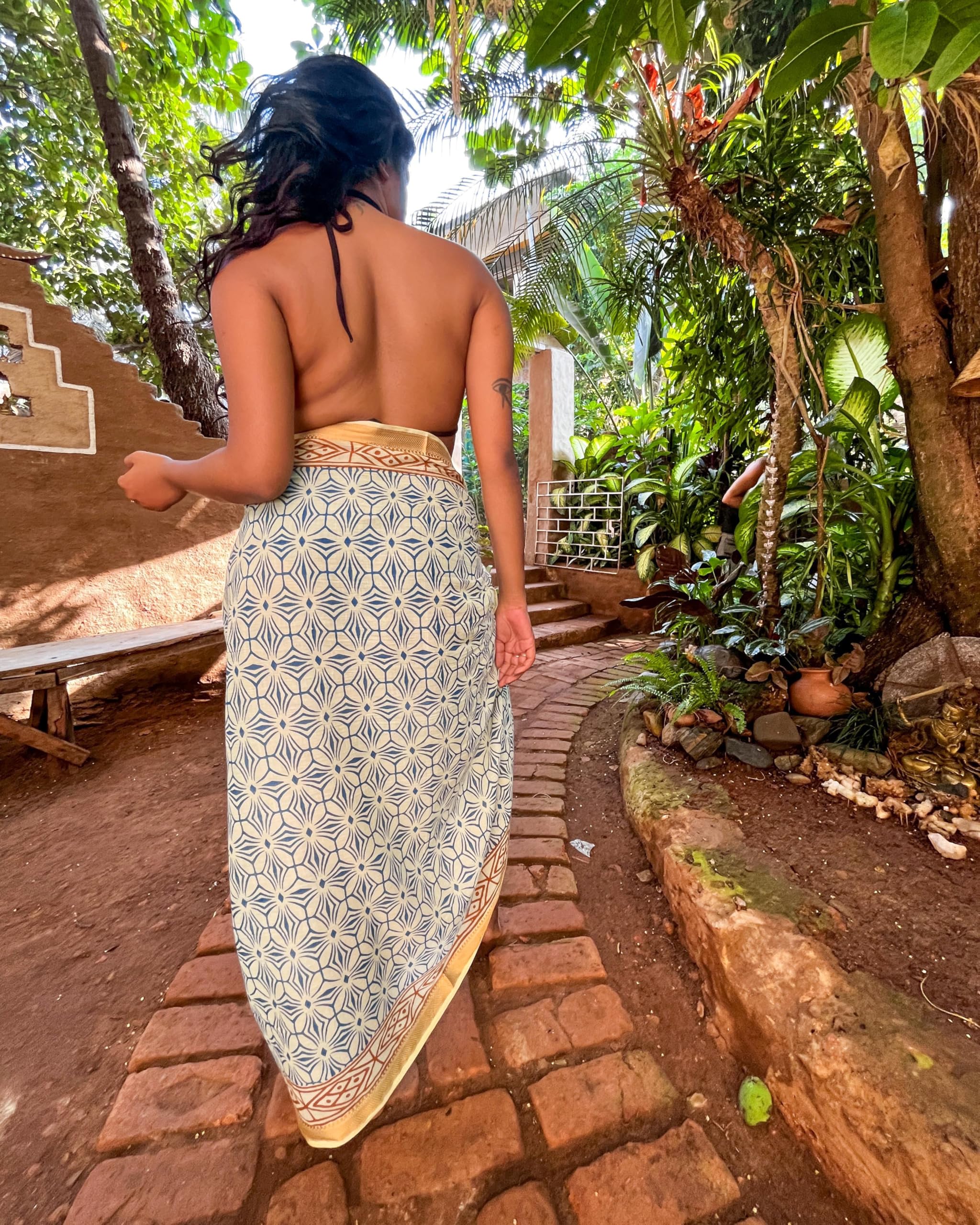 Mandala Life ART Pareo de Playa para Mujer Estampado a Mano – Sarong Indio con Borde Dorado – Algodón suav - Tela Decorativa - Envoltura Cubrir Bikini