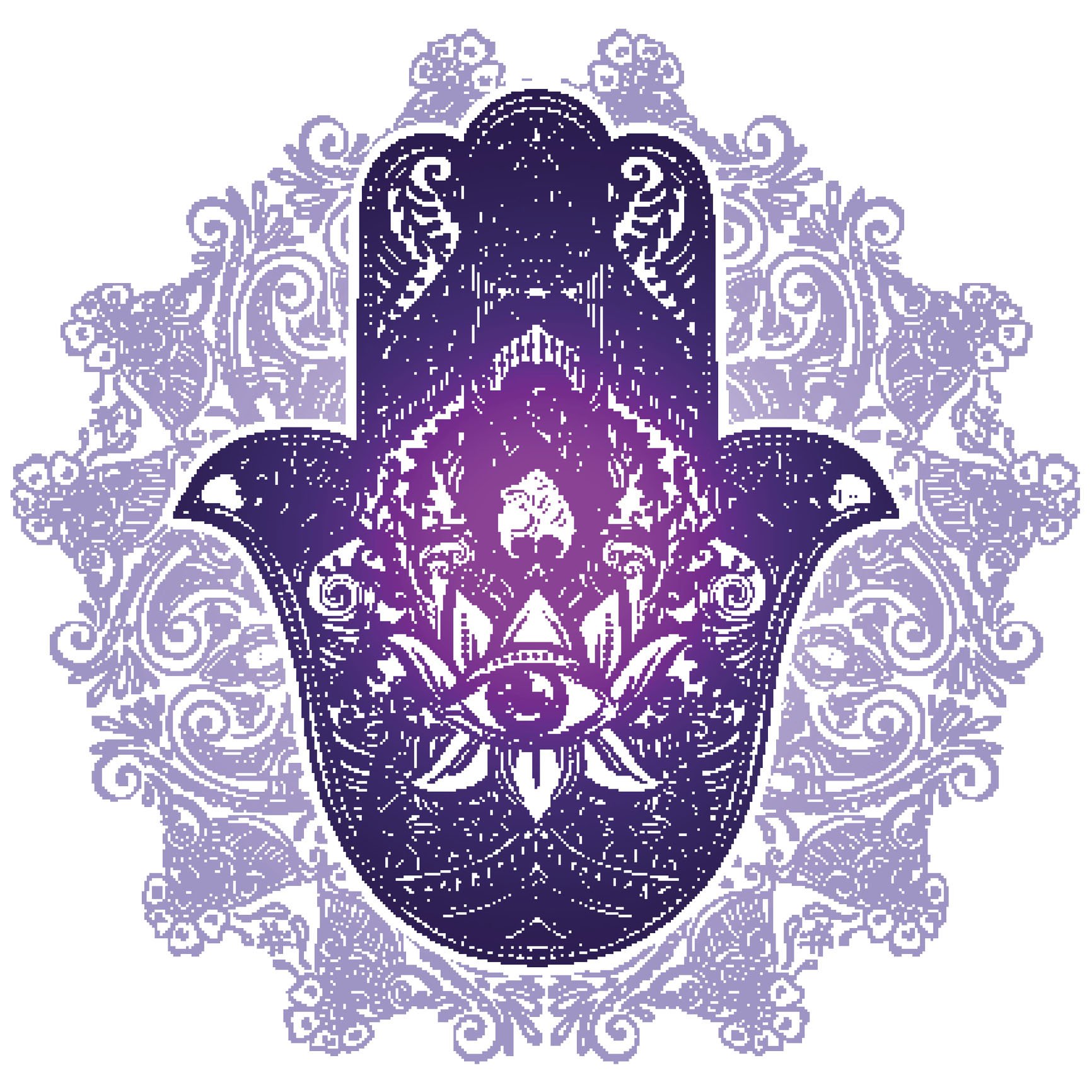 Divine Designs Purple Ombre Vintage Hamsa Hand of Fatima Vinyl Decal Sticker (4" Wide)