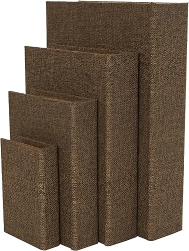 Miniatura 8 de Deco 79 Caja decorativa de madera con forma de libro de almacenamiento de tela, juego de 4 cajas decorativas de recuerdo de 15, 12, 9, 6 pulgadas de