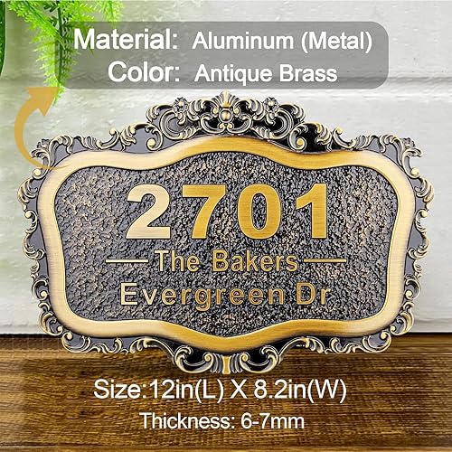 Vista 203 de Placa de dirección personalizada para vivienda con números fundidos de 12 pulgadas para exteriores, placa de identificación de dirección clásico-04