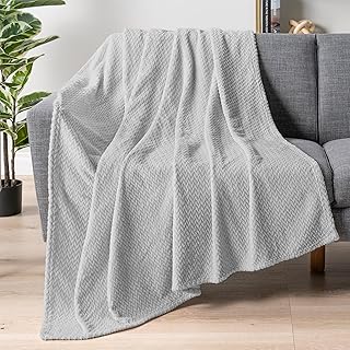 PAVILIA Soft Fleece Light Grey Throw Blanket for Couch, Lightweight Plush Warm Blankets for Bed, Fuzzy Cozy Flannel Blanke...