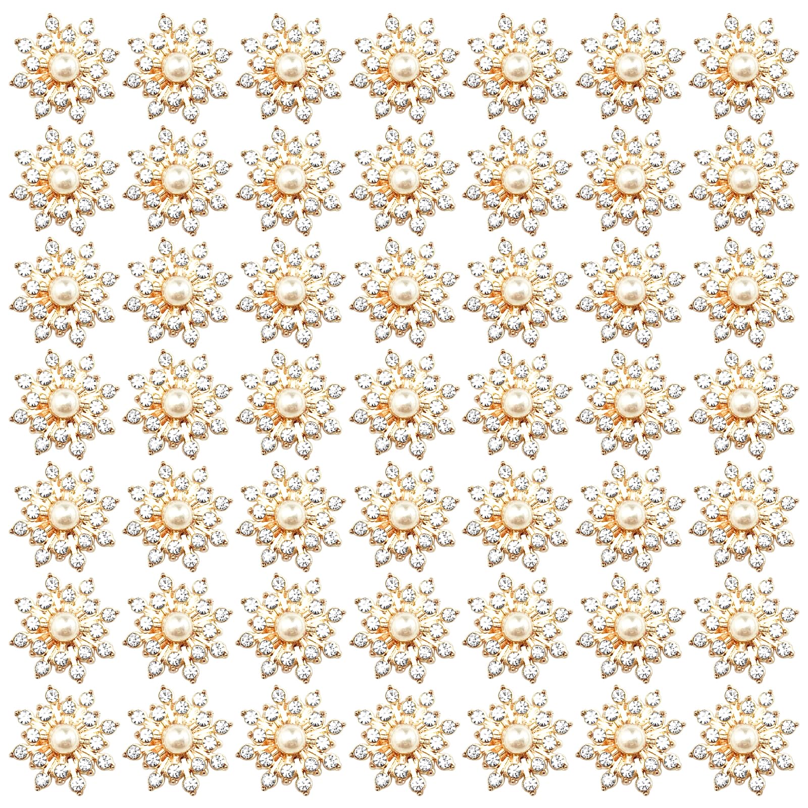 BETITETO 50Pcs Pearl Rhinestone Charms Flatback Flower Buttons Embellishments Bulk for DIY Shoe Sock Charms Bag Decoration Brooch Headbands Clothes