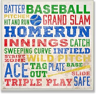 The Kids Room by Stupell Baseball Words Typography Square Wall Plaque