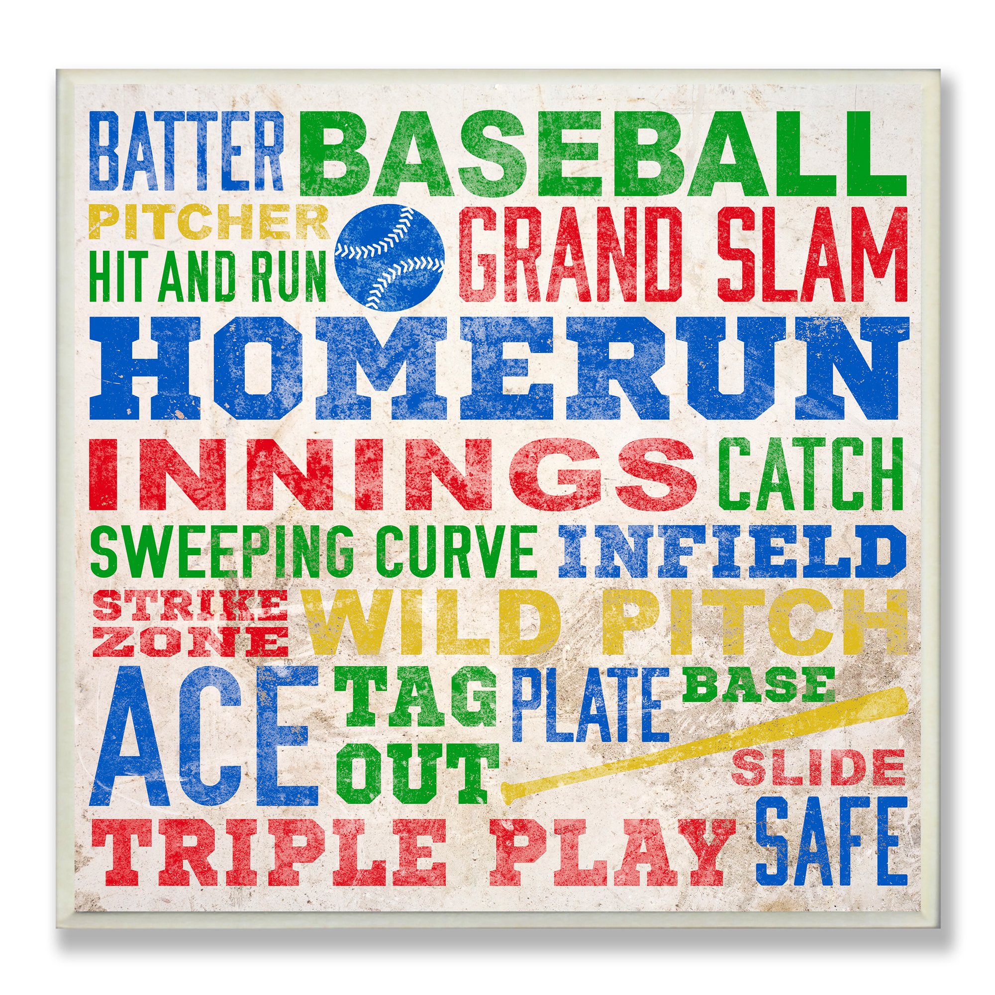 Plaque murale baseball Stupell carrée avec mots en typographie - 4