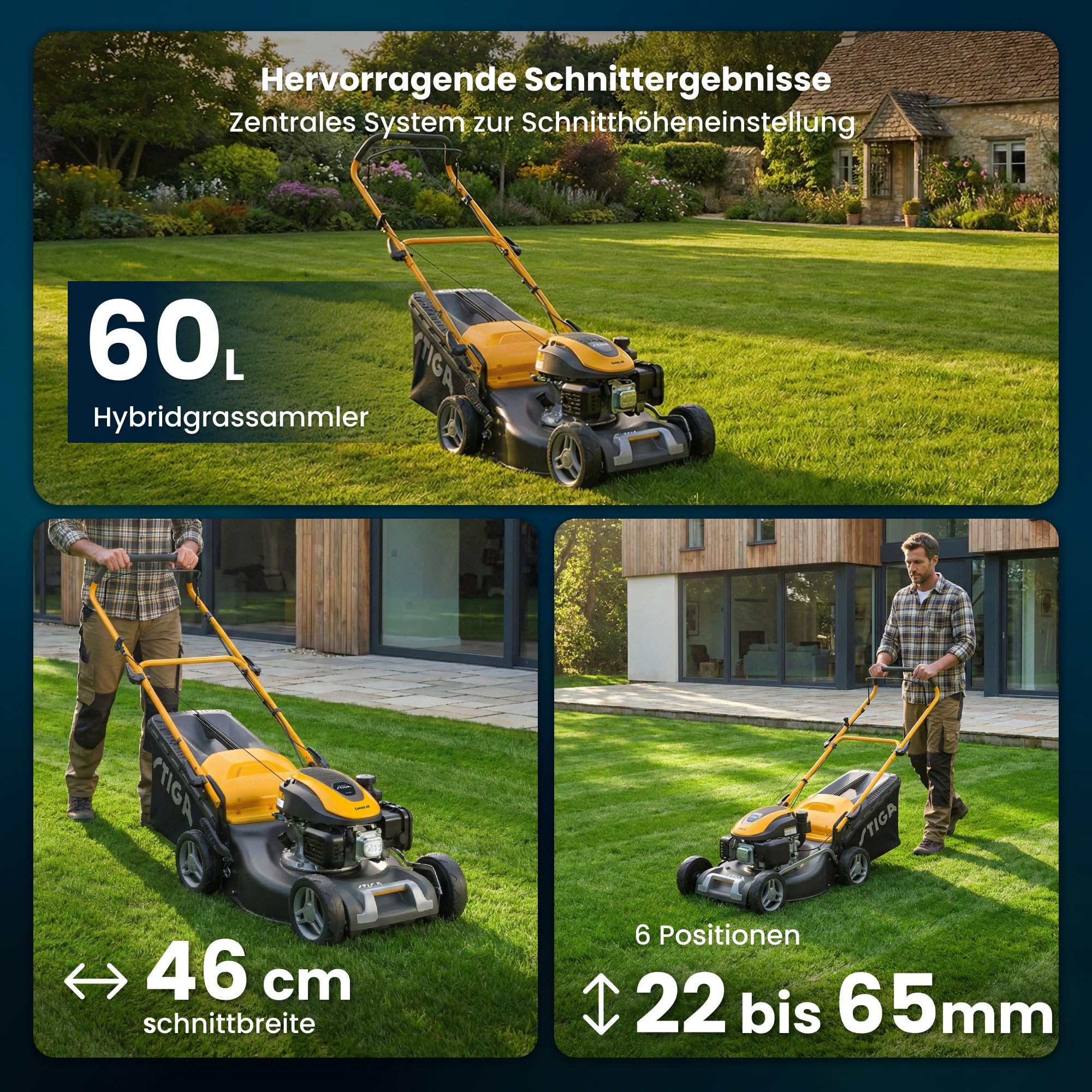 STIGA Combi 48 S a Benzin-Rasenmäher, 139 cm³, 46 cm – 60 L Fangkorb, Selbstfahrend – Rasenflächen bis 100 m²