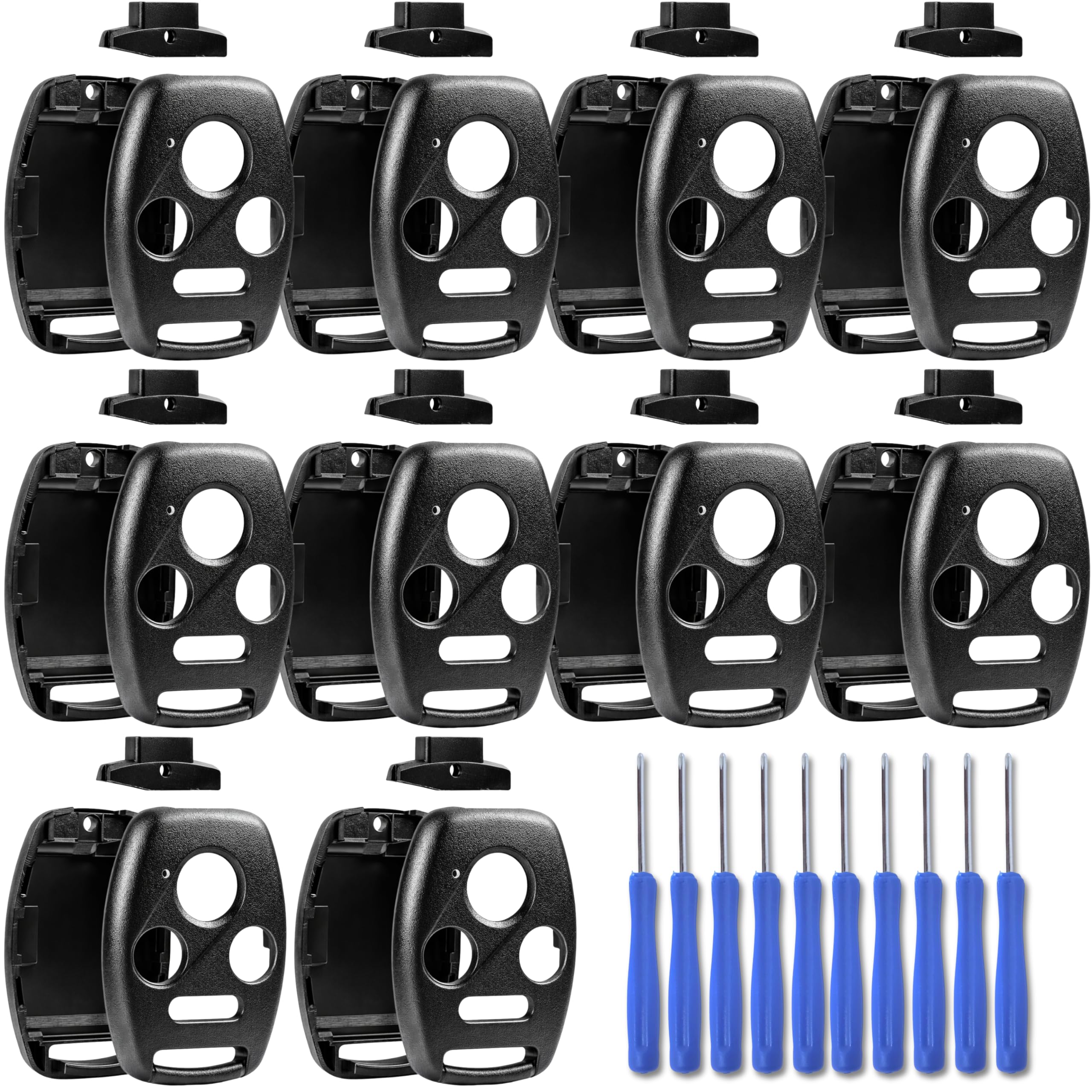 10X Honda Key Fob Shell Case Replacement, fits Honda 2003-2012 Accord, 2006-2013 Civic EX, 2009-2015 Pilot, 2005-2006 CR-V, Remote Cover Housing Shell Only, No Cutting Required 10-Pack