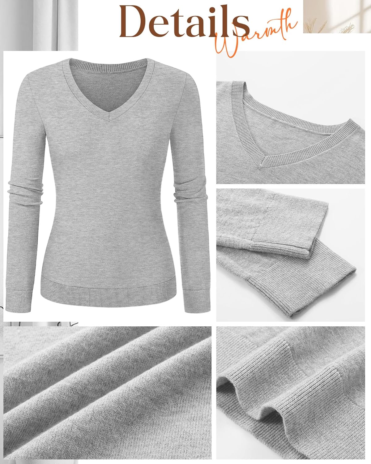 Riyiper 3 Pack Women's V Neck Sweater, Long Sleeve Lightweight Tops Casual Solid Color Pullover Loose Knit Classic Sweaters - Image 5