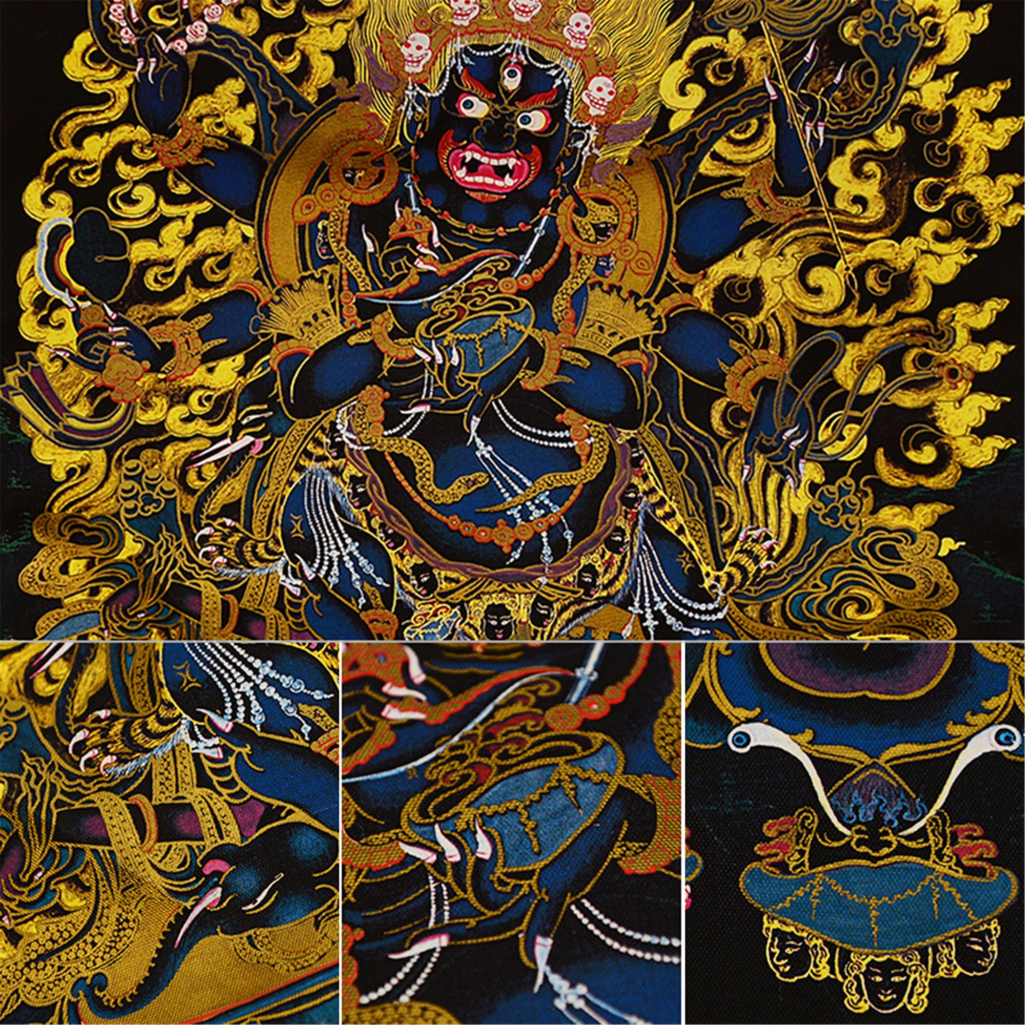 Gandhanra Thangka Tibétain - Mahakala Thangka - Peinture Tantrique Bouddha à Dorure - Tapisserie Mural pour Décoration Zen - Méditation et Relaxation Spirituelle