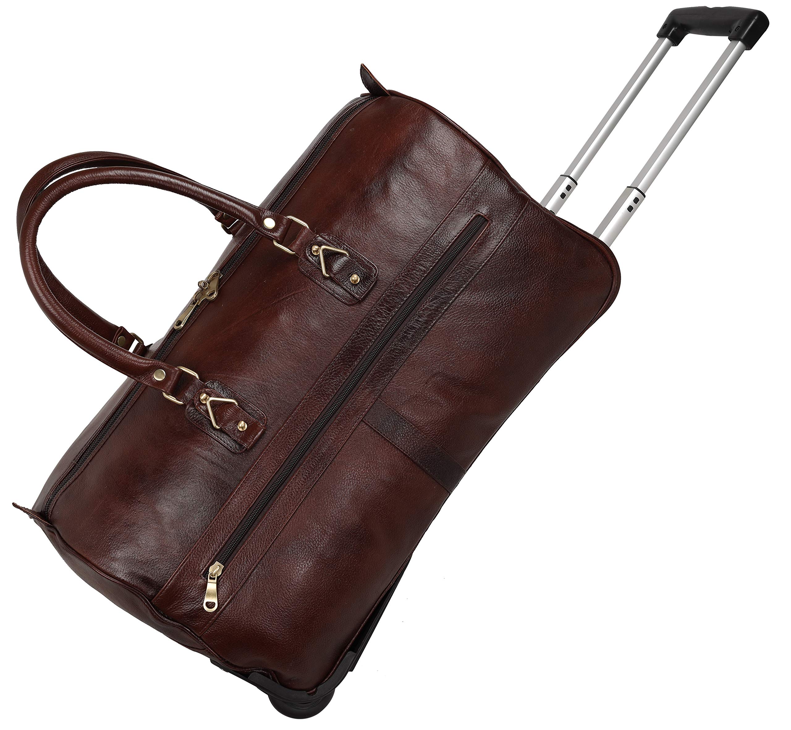 Da leather villaLeather Duffel Trolley Bag for Men & Women Cabin Size (Brown), Brown, M, Luggage