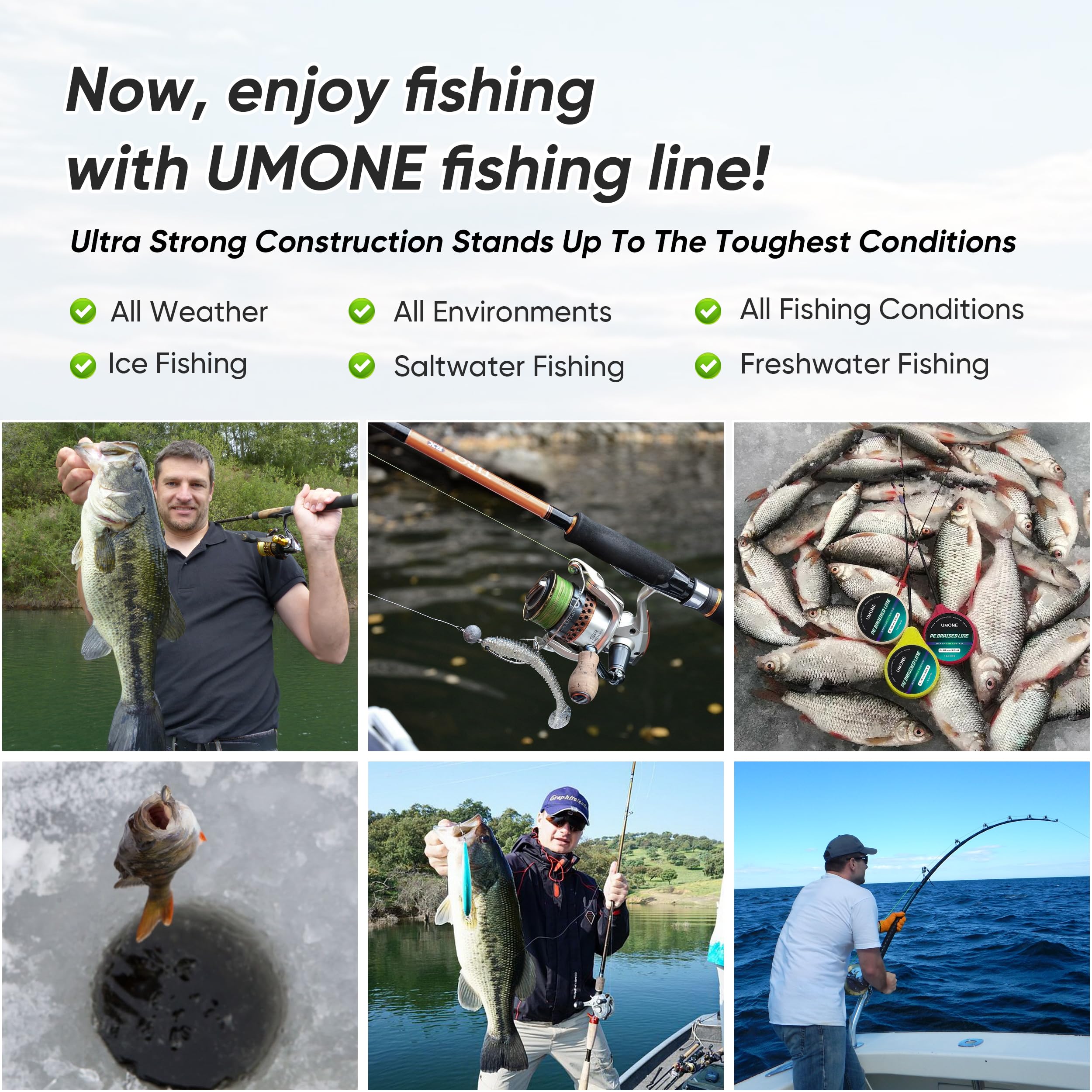 UMONE Braided Fishing Line, Superline Abrasion Resistant Braided