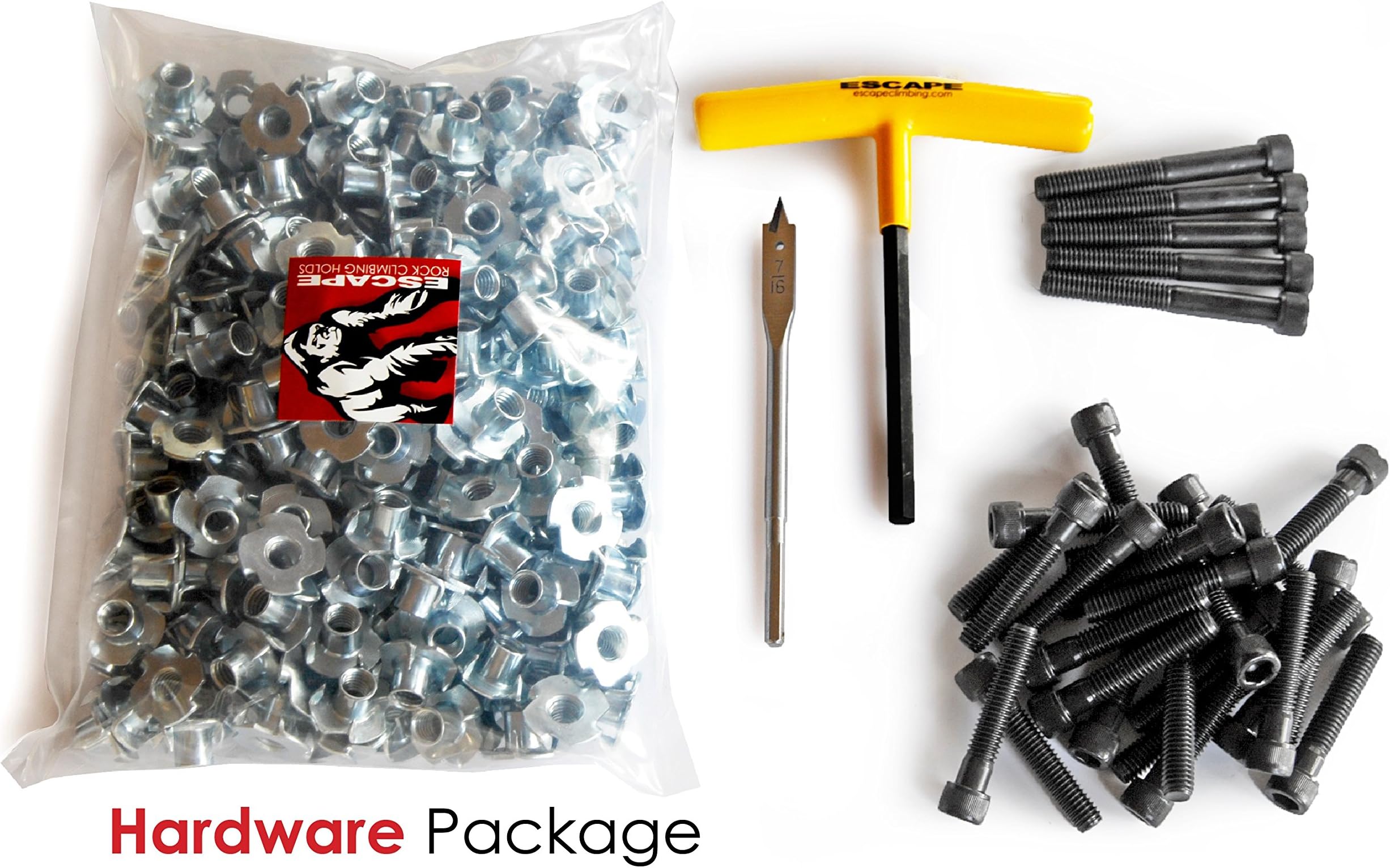 Escape Climbing Hardware Starter Package | Ideal for Installing Rock Climbing and Bouldering Holds | Includes Premium T-Nuts, Bolts, Drill Bit, and a Wrench