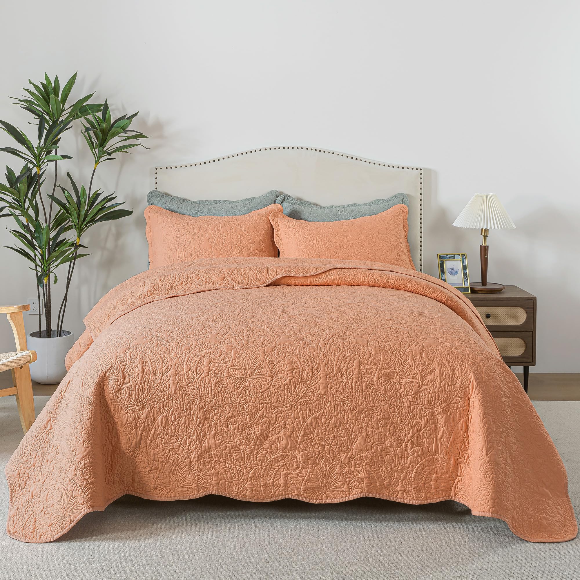 HoneiLife Quilt Set Queen Size - Microfiber Quilt Sets 3-Piece, Queen Quilt Bedding Set Lightweight Bedspreads Reversible Coverlets Retro Bed Cover Floral Bedding Set All Season Quilts