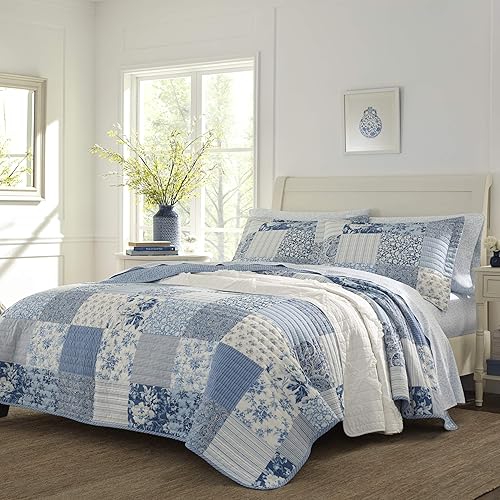 Laura Ashley Home - Juego de edredón Queen, ropa de cama reversible de algodón con fundas a juego, decoración prelavada para el hogar para mayor