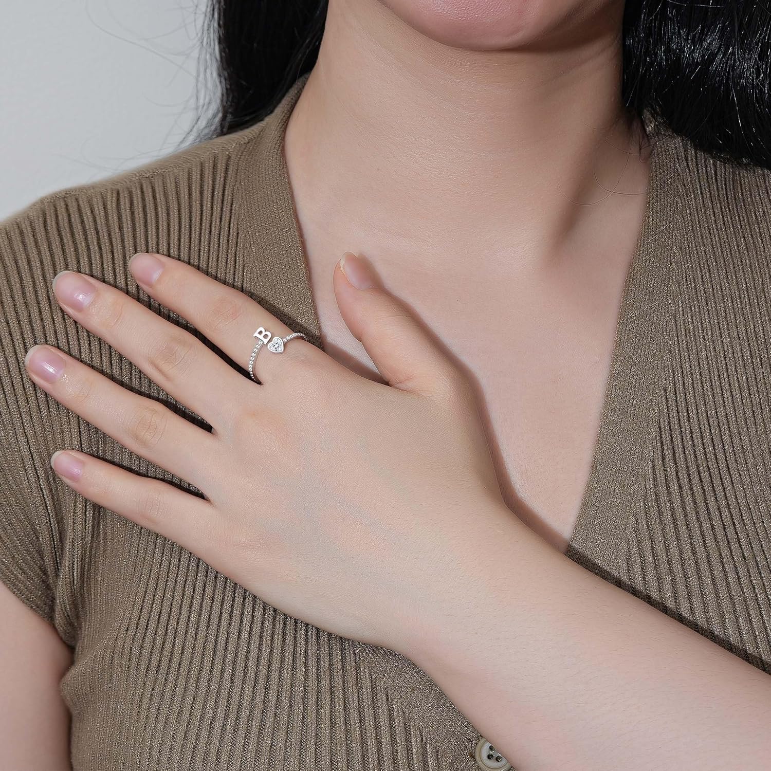 Step Forward 925 Sterling Silver Adjustable Initial Ring for Women | Non Tarnish Letter Rings for Lady | Alphabet Heart Thumb Rings | Capital Letter Jewelry Gifts - Image 3