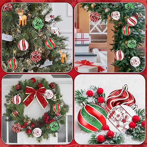 Miniatura 6 de 30 bolas decorativas de Navidad, bolas de Navidad de 2.36 pulgadas, color rojo, verde y blanco, bolas de Navidad inastillables para árbol de
