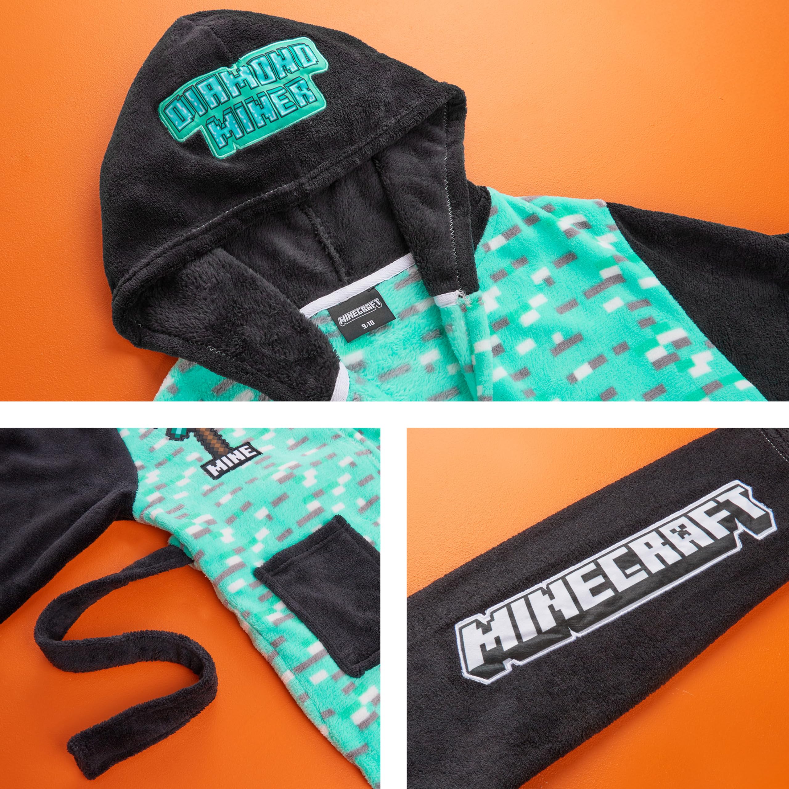 Get Trend Minecraft Robe Enfant et Ado, Robe de Chambre Polaire à Capuche avec Poches Loungewear Hiver, Idée Cadeau Creeper