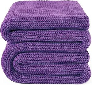 Guohaoi Knitted Weighted Blanket for Adults (Purple 60"x80" 15lbs) No Beads Cooling Throw Blanket for Hot Sleepers, Home Decor Breathable Chunky Knit Heavy Blanket Use on Queen/King Size Bed
