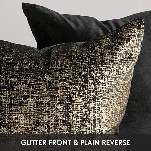 Miniatura 10 de Phantoscope Paquete de 2 fundas de almohada decorativas de terciopelo brillante sólido, funda de cojín cuadrada con purpurina dorada suave para