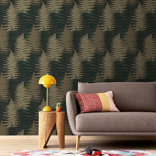 Miniatura 9 de Papel tapiz autoadhesivo de helecho botánico de bosque de hojas verdes, 17.73 x 118.1 pulgadas, apto para inquilinos para baño y dormitorio