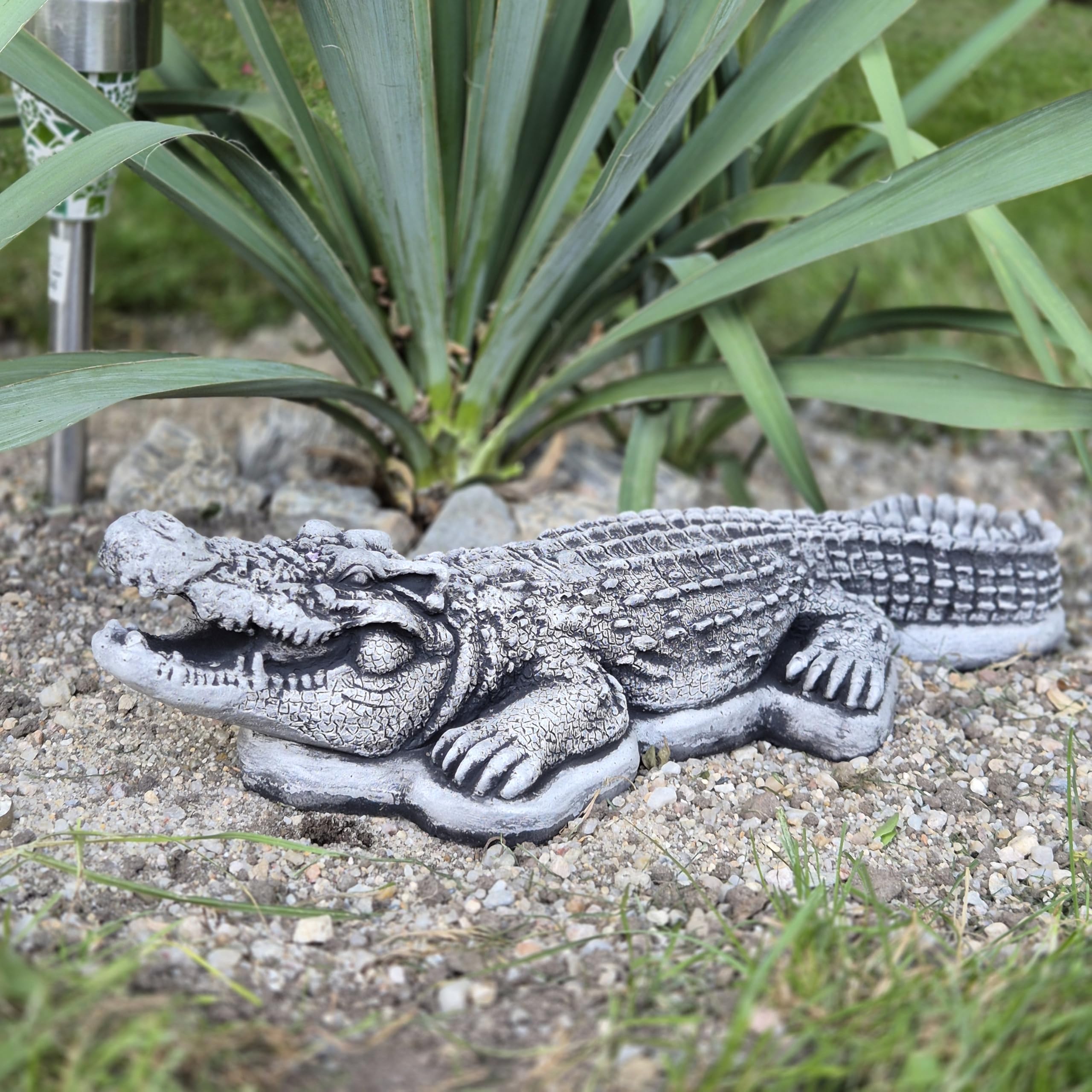 FABRIQ Grande coccodrillo da 68 cm, 11 kg, in pietra massiccia, resistente alle intemperie, decorazione da giardino realistica