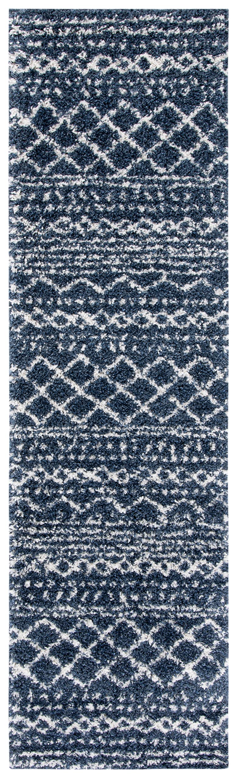 SAFAVIEH Arizona Shag Runner Rug 2'3"x12', Soft Slate Blue &amp; Ivory ASG741L