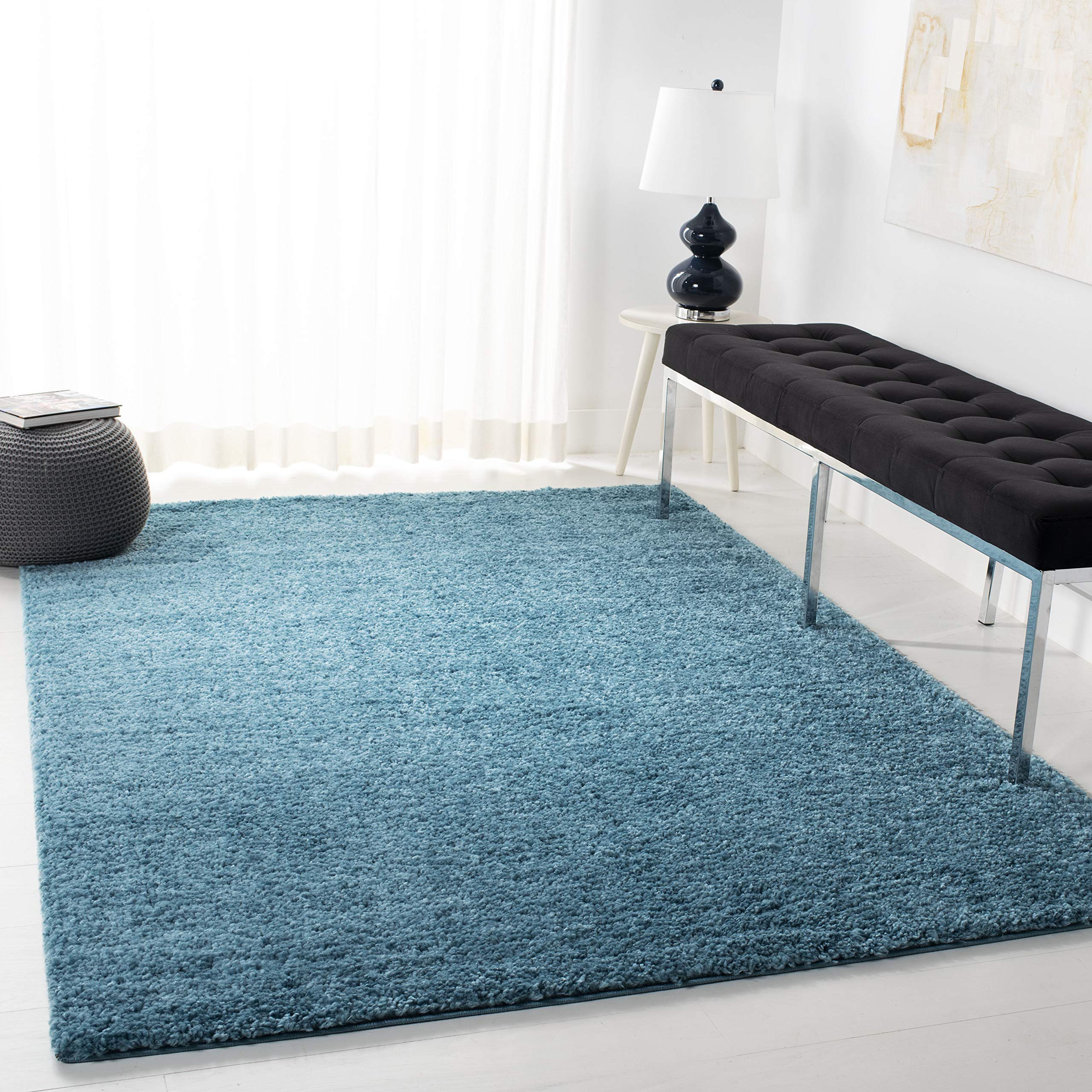 Safavieh Shaggy Indoor Woven Rectangle Area Rug, August Shag Collection, AUG900, in Turquoise, 91 X 152 cm for Living Room, Bedroom or Any Indoor Space