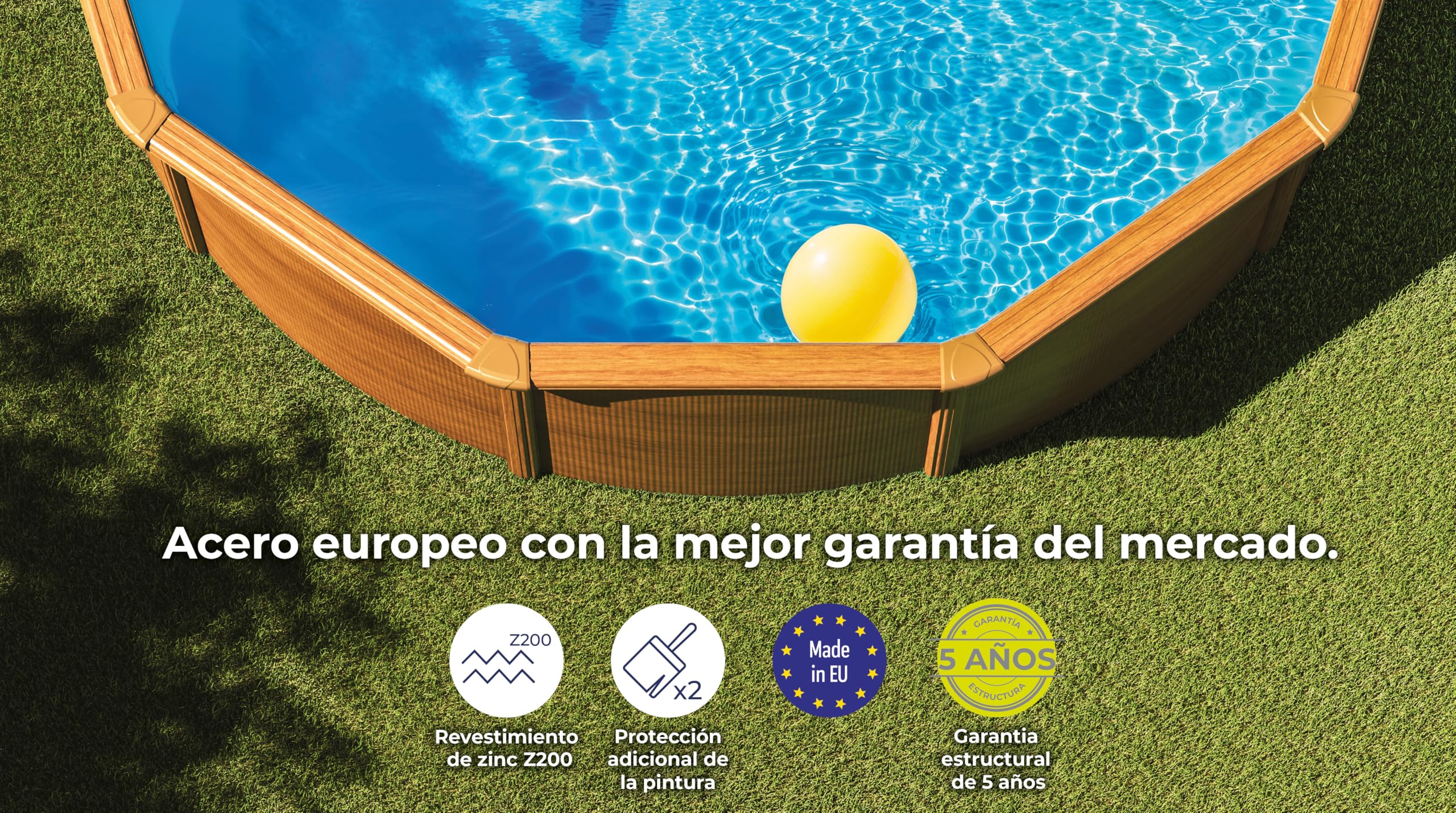 Gre KITPR303W Sicilia - Piscina Elevada Redonda, Aspecto Madera, 300 x 120 cm