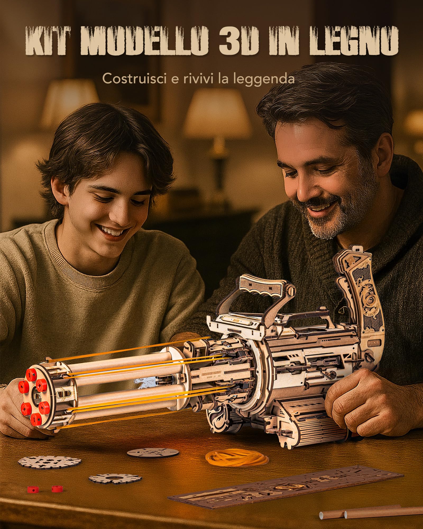 ROKR Puzzle 3D in Legno Modellismo da Costruire per Adulti, Kit di Modelli con Elastici, Regalo per Adolescenti, Modello a barile rotante 412 Parti, LQA01