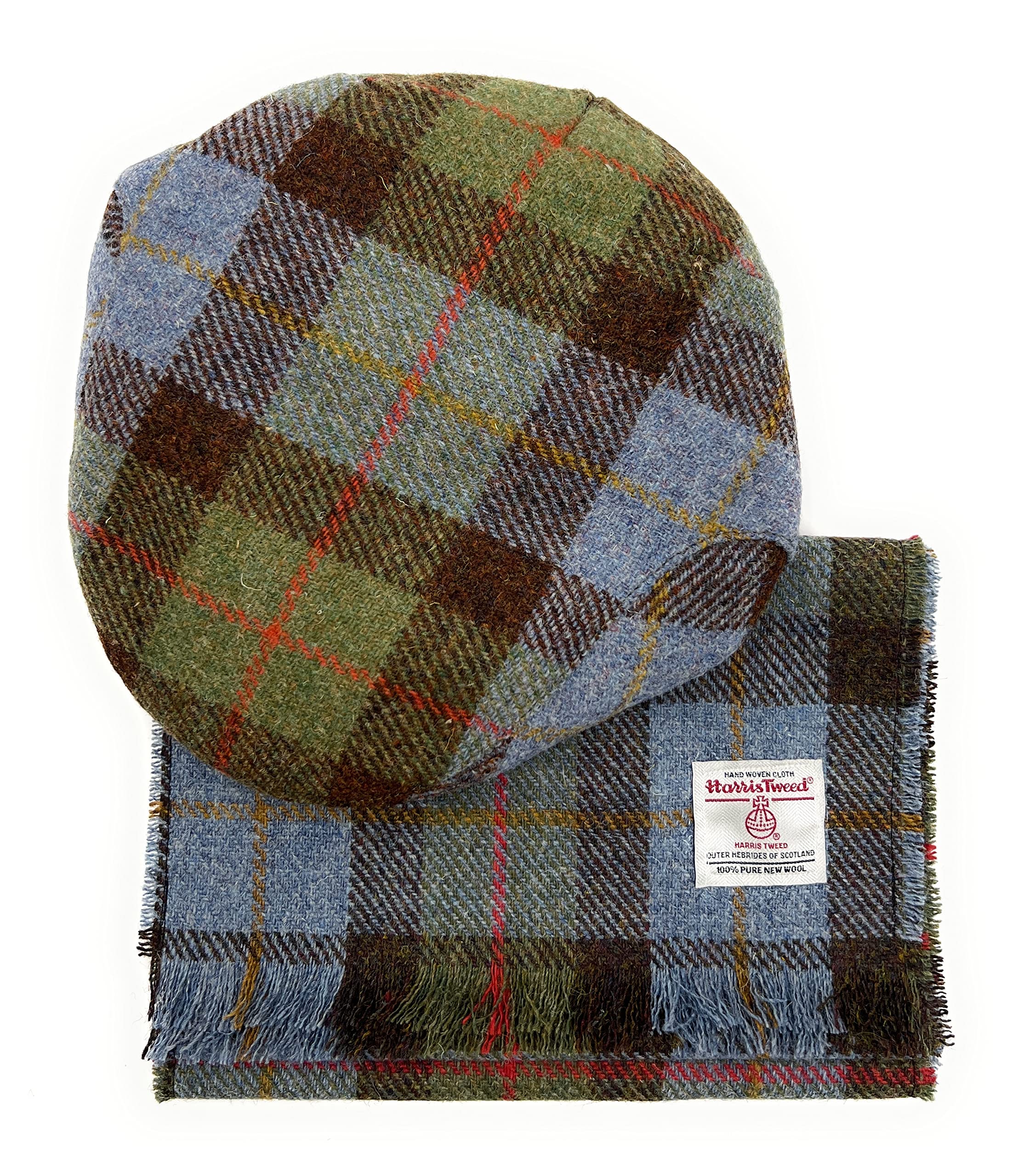 Tartan Tweeds Unisex Macleod Tartan Harris Tweed Hat & Fringed Scarf Set Hand Made In Scotland (Macleod Tartan)