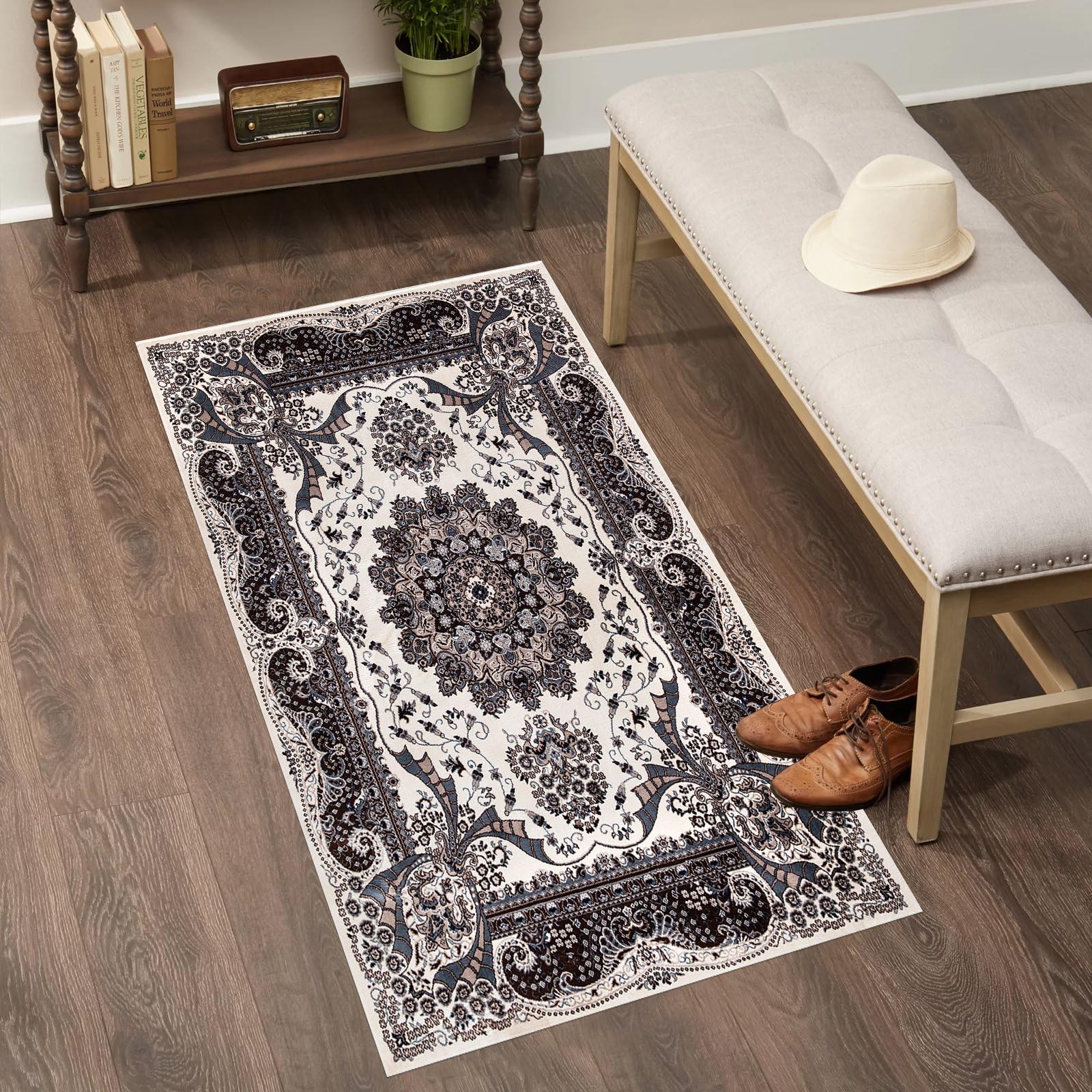 renoazul® Jute Back Door Runner Mats For Hallway - Rada Cream Turkish Rug - 80x150 cm - Washable Runner Rugs For Kitchen, Bedside and Corridor Rug — image 1