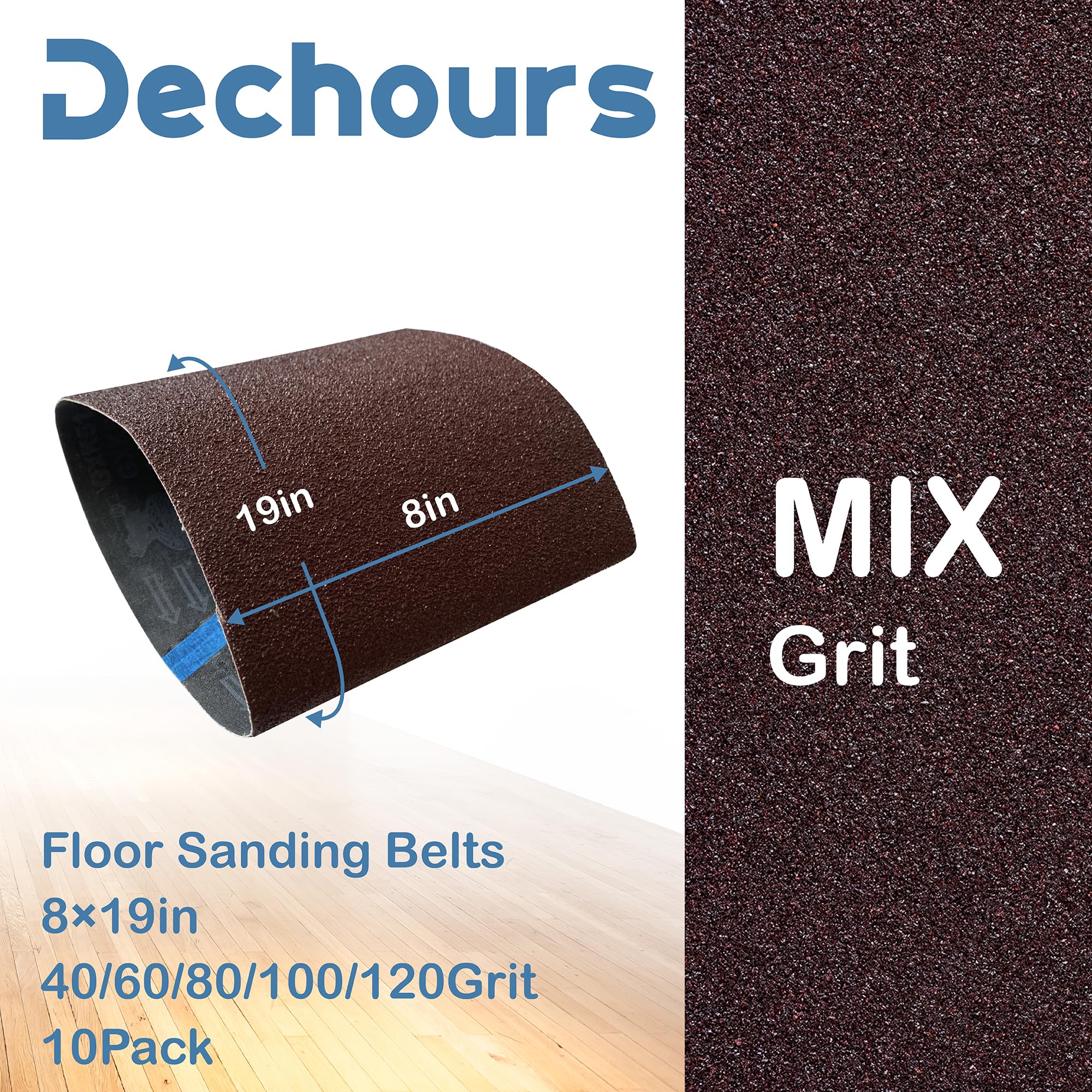 Bandas de lijado de 20.3 cm x 48.3 cm, grano surtido 40/60/80/100/120, 10 unidades de óxido de aluminio para lijadora de tambor EZ-8, ideal para lijado de suelo comercial y residencial